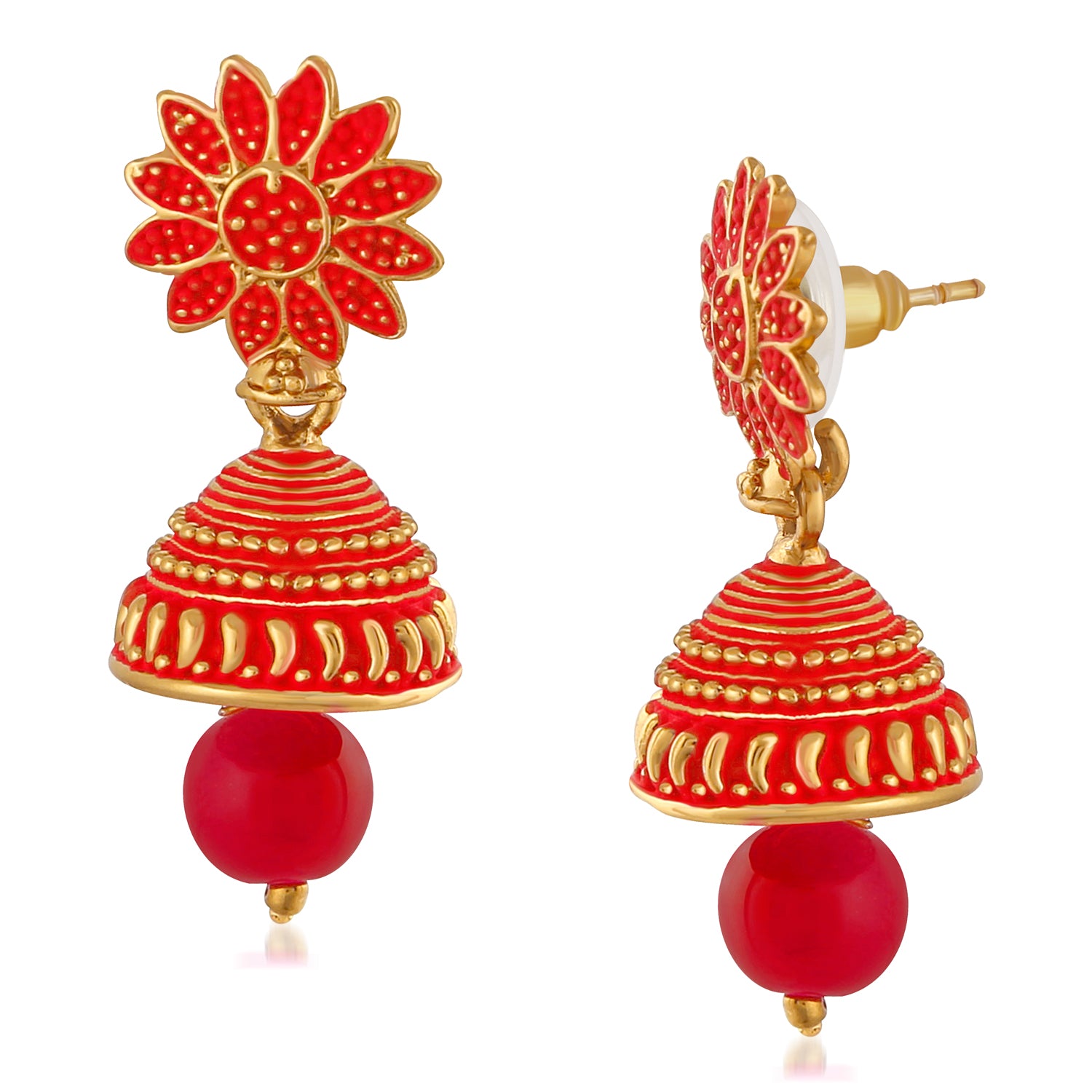 Meenakari Work Blue Artificial Bead Floral Jhumka Drop Earrings