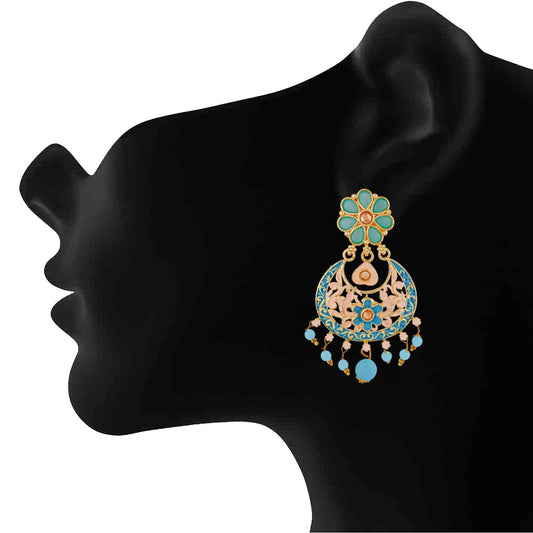 Meenakari Work Artificial Bead and Crystals Floral Dangle Drop Earrings