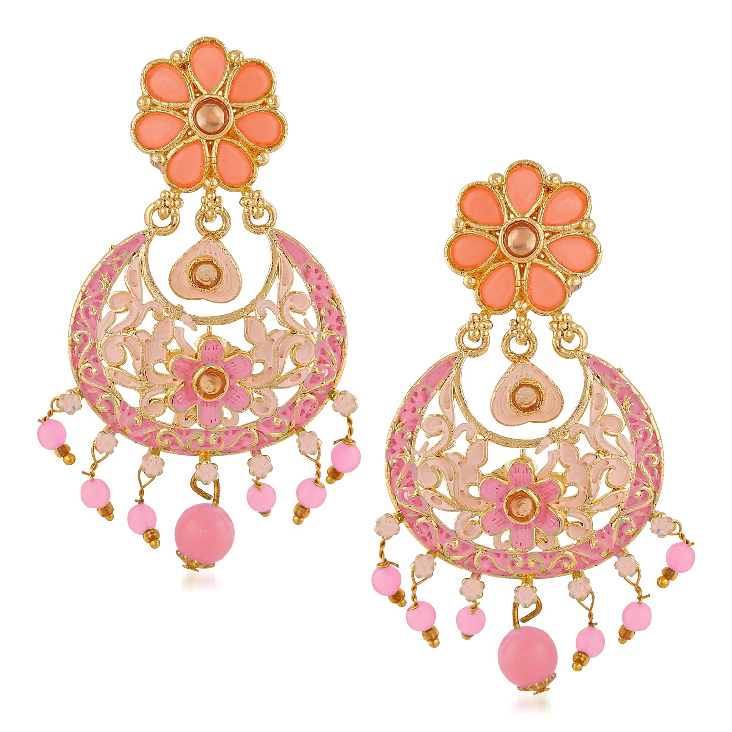 Meenakari Work Artificial Bead and Crystals Floral Dangle Drop Earrings
