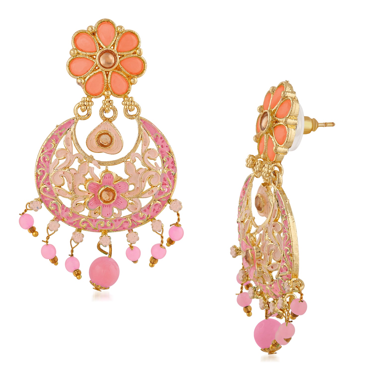 Meenakari Work Artificial Bead and Crystals Floral Dangle Drop Earrings