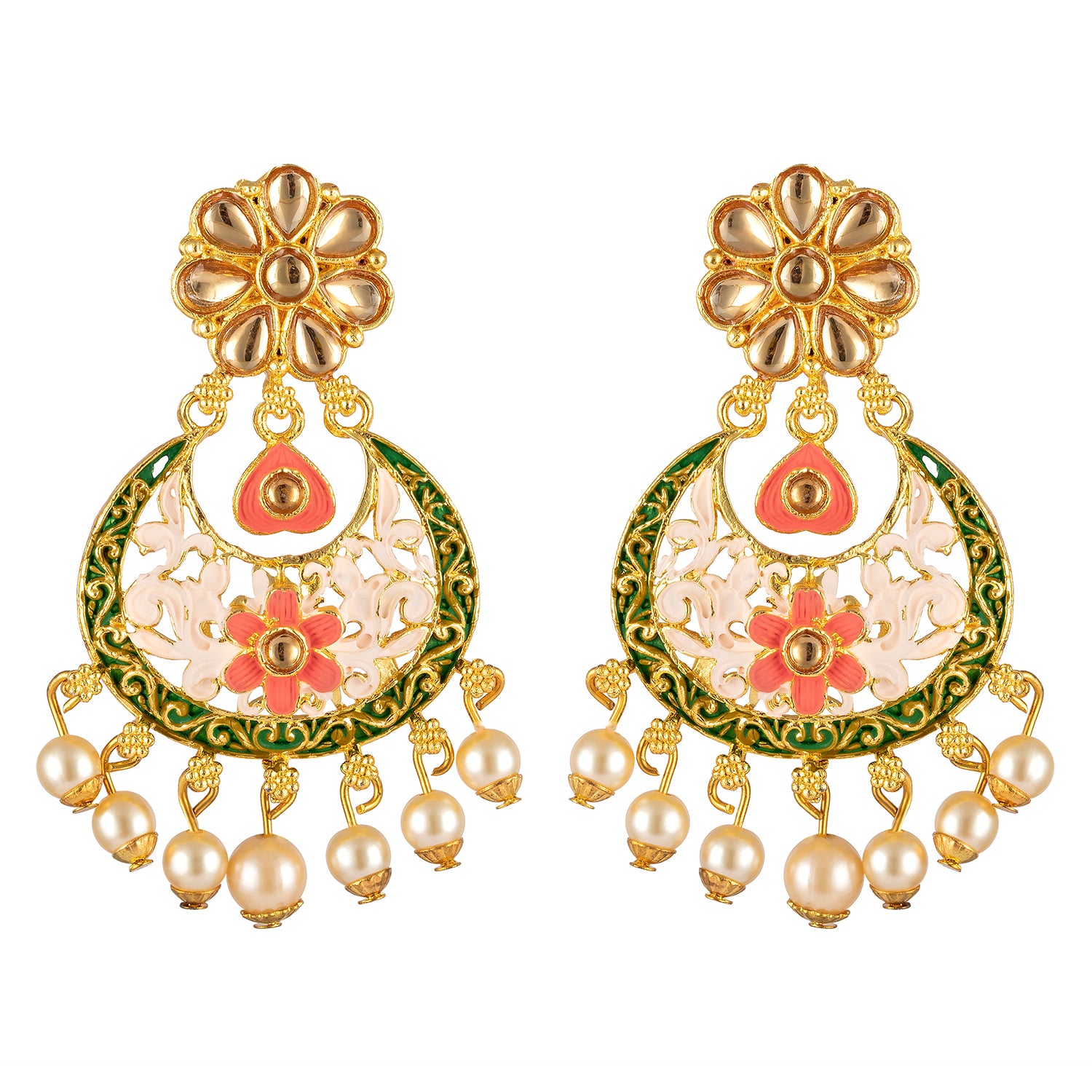 Floral Meenakari Work Design Dangler Earrings