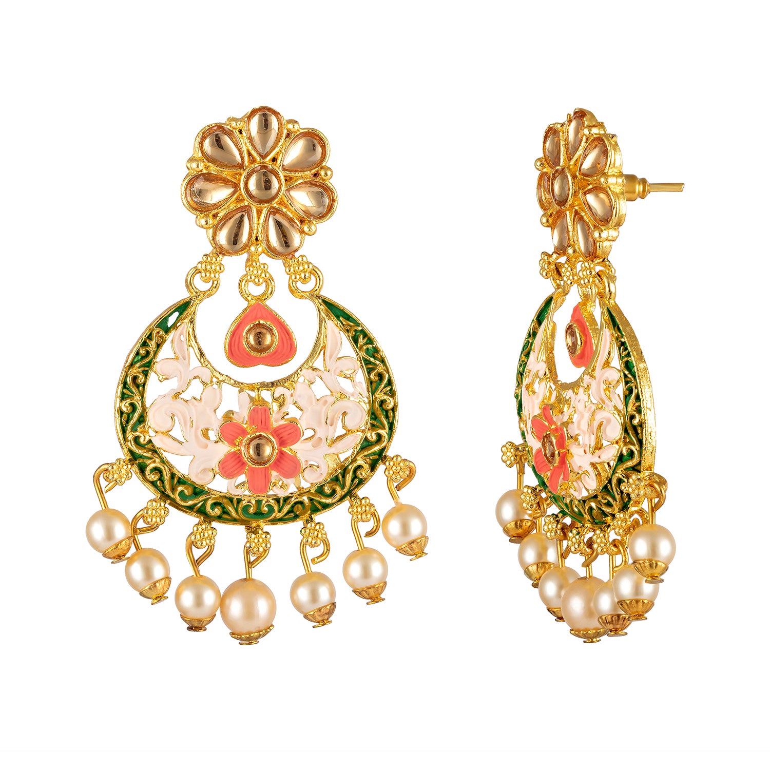 Floral Meenakari Work Design Dangler Earrings