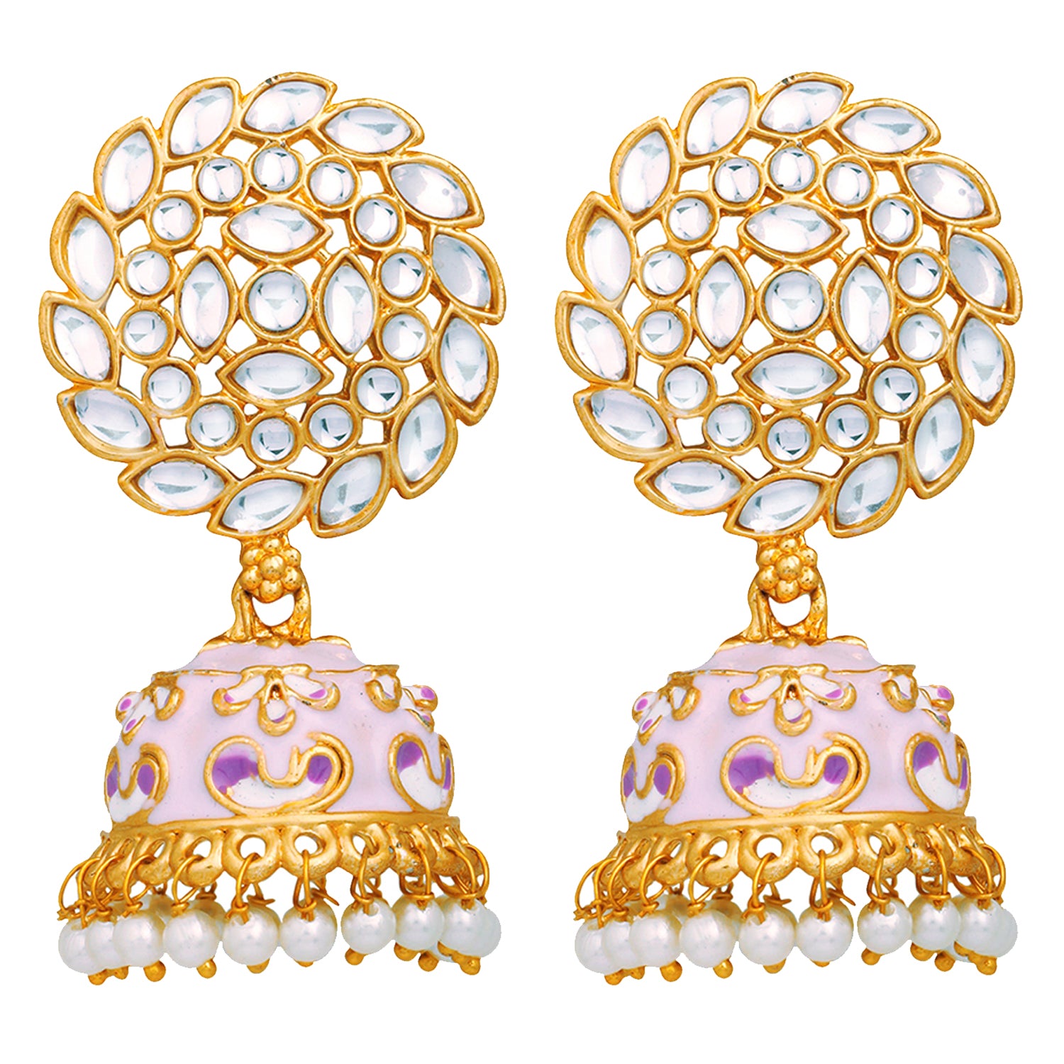 Meenakari Work Enamelled Kundan and Jhumki Earrings