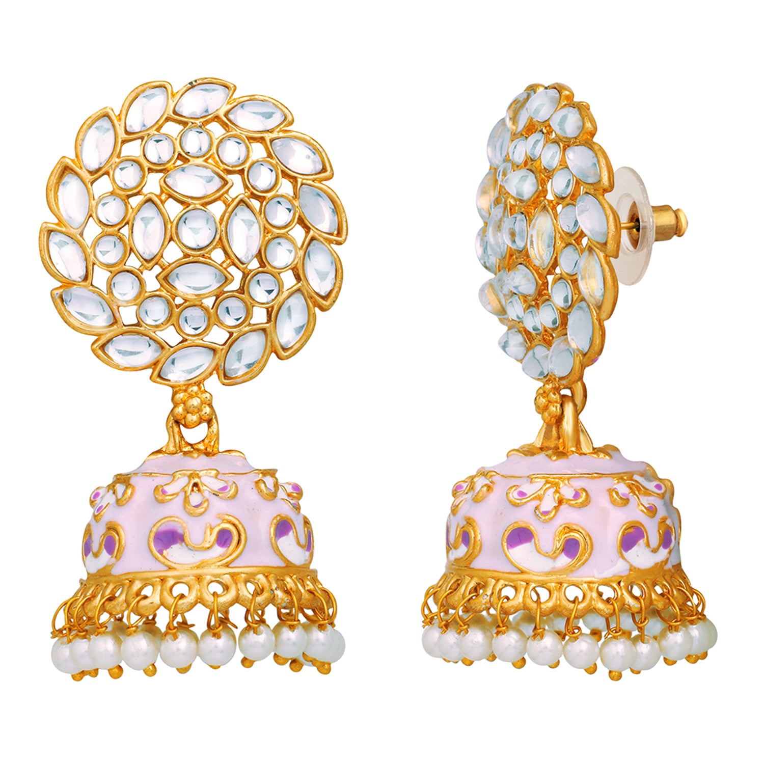 Meenakari Work Enamelled Kundan and Jhumki Earrings