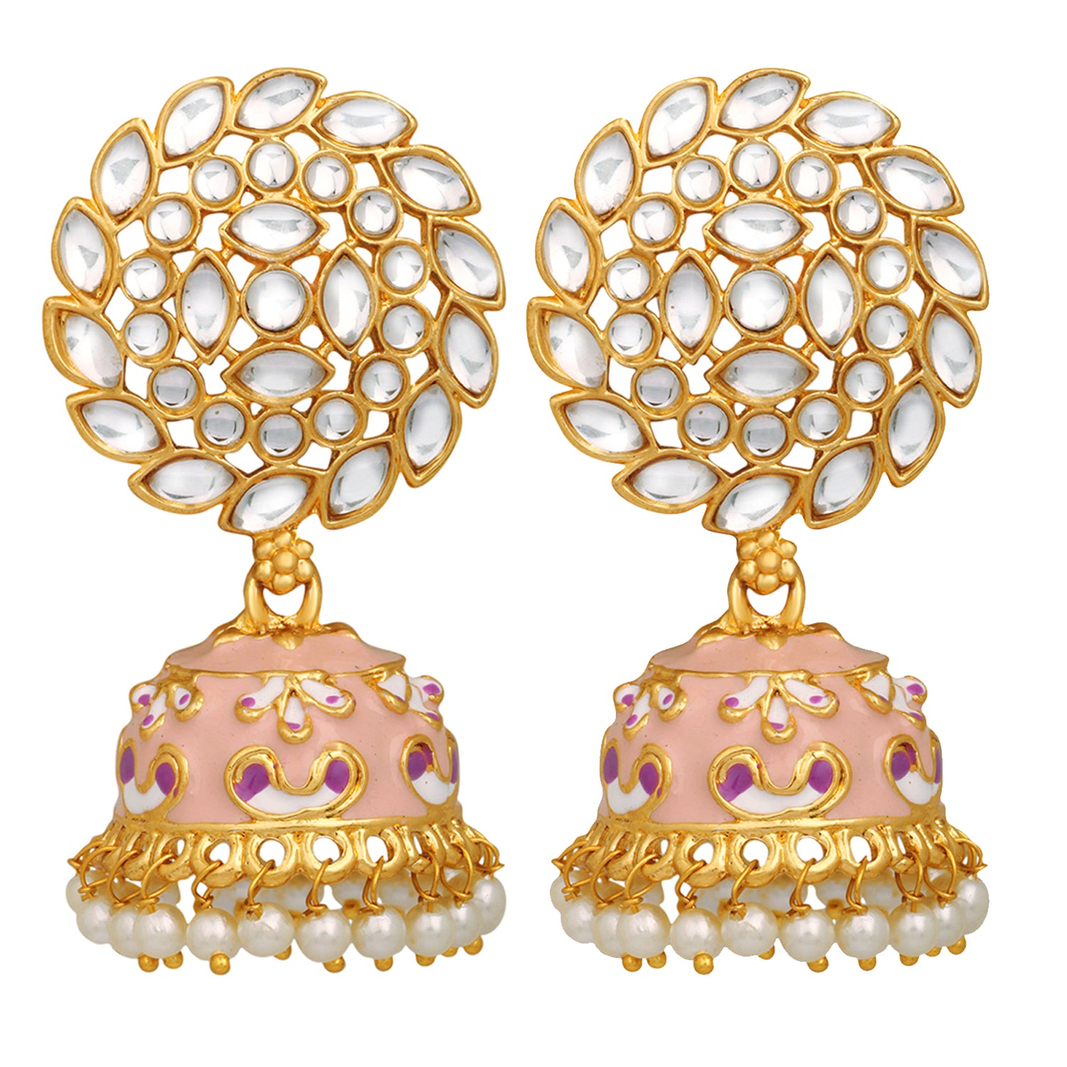 Meenakari Work Enamelled Kundan and Jhumki Earrings