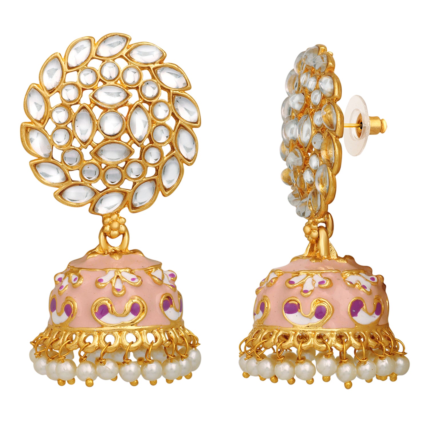Meenakari Work Enamelled Kundan and Jhumki Earrings