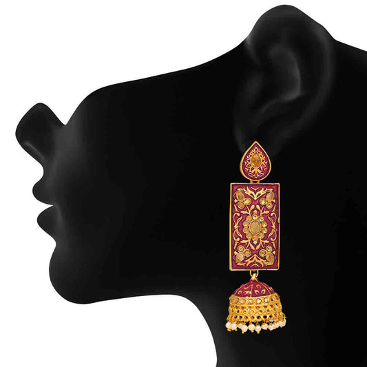 Meenakari Work Enamelled Rectangular Dangle Jhumka Earrings