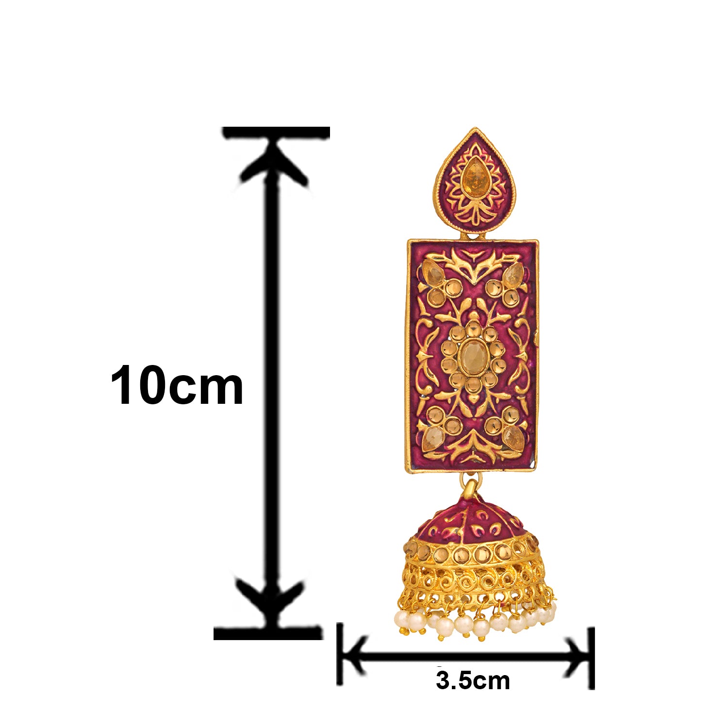 Meenakari Work Enamelled Rectangular Dangle Jhumka Earrings