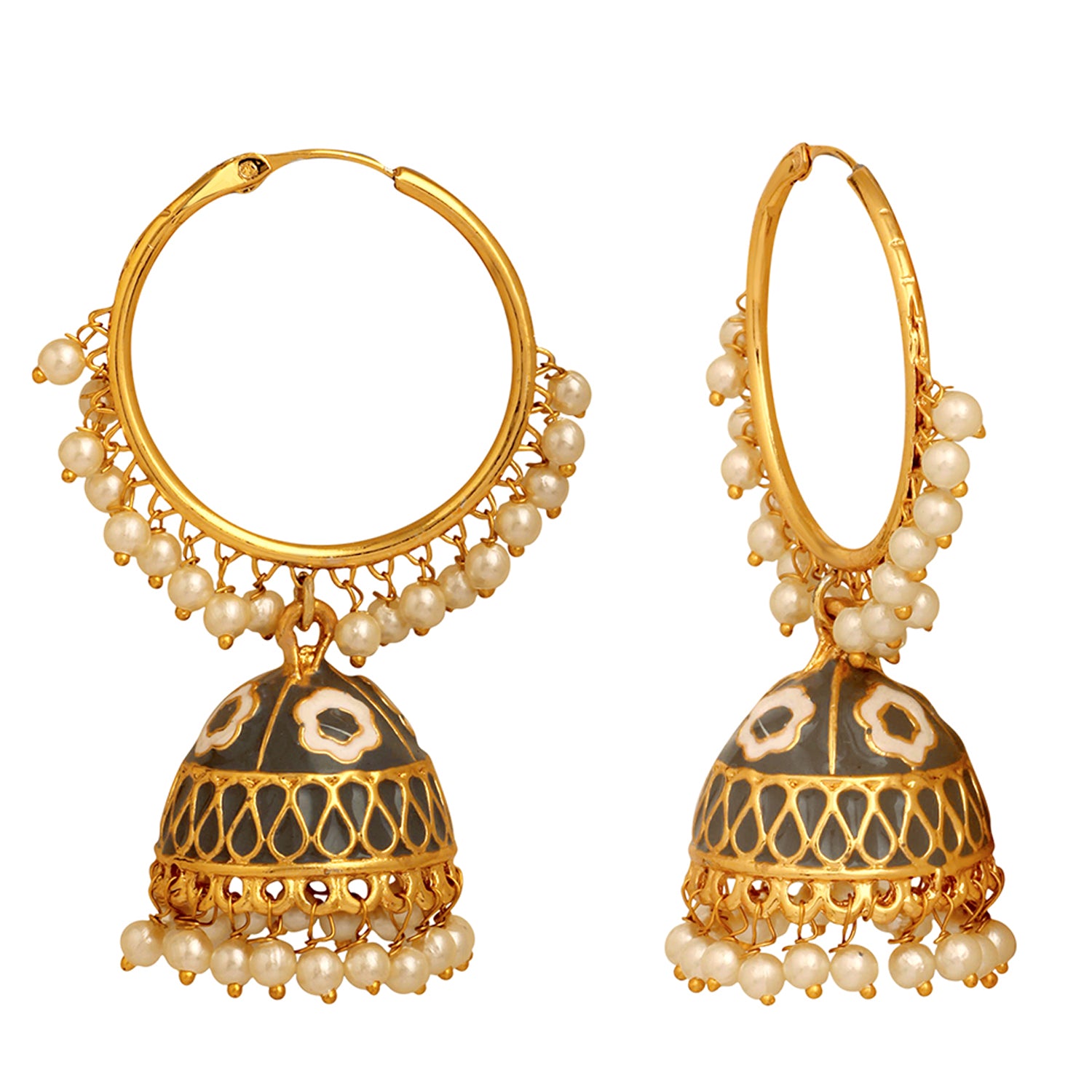Black Meenakari Work Enamelled Bali Jhumki Earrings