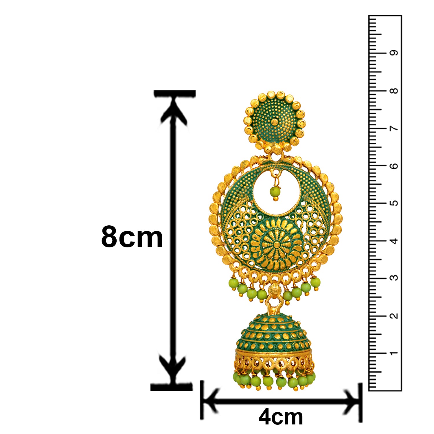 Green Meenakari Work Enamelled Dangle Jhumka Earrings