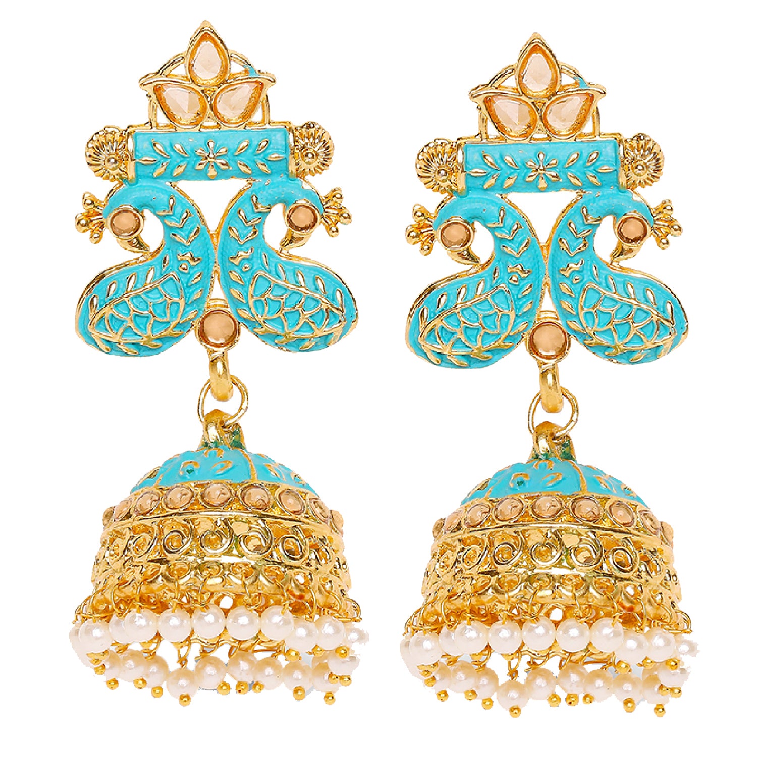 Traditional Meenakari work Peacock Jhumki Earrings