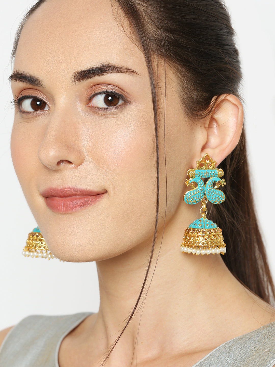 Traditional Meenakari work Peacock Jhumki Earrings