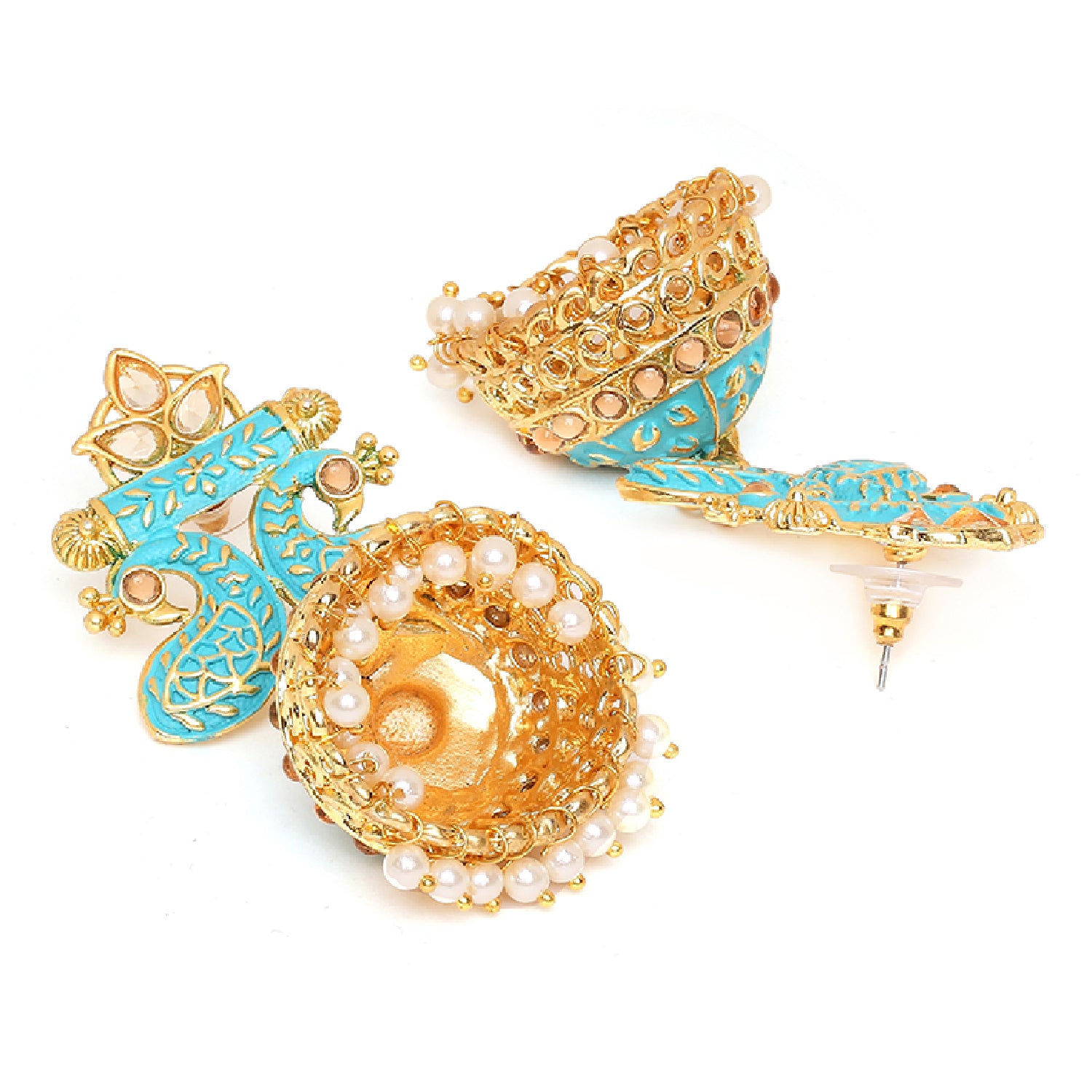 Traditional Meenakari work Peacock Jhumki Earrings
