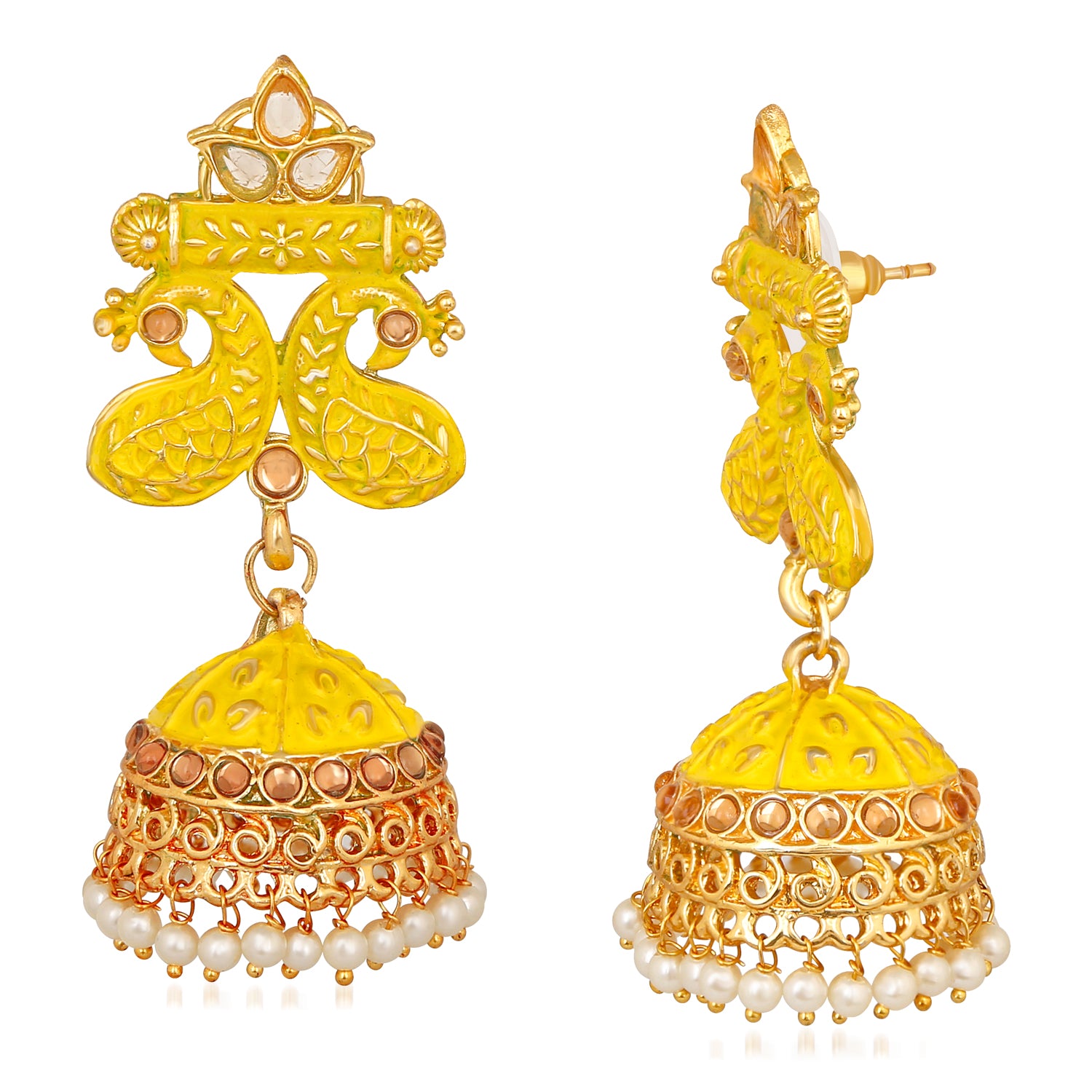 Traditional Meenakari work Peacock Jhumki Earrings