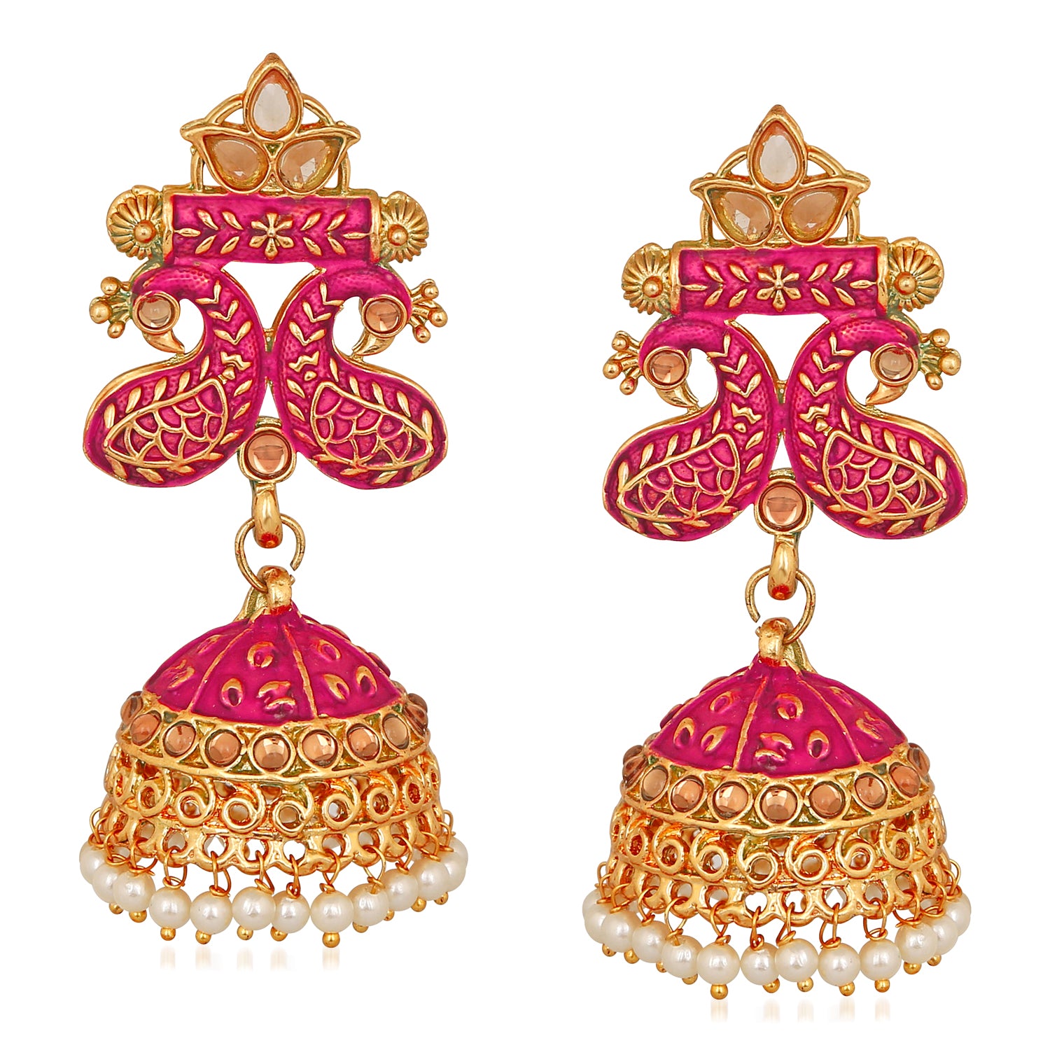 Traditional Meenakari work Peacock Jhumki Earrings
