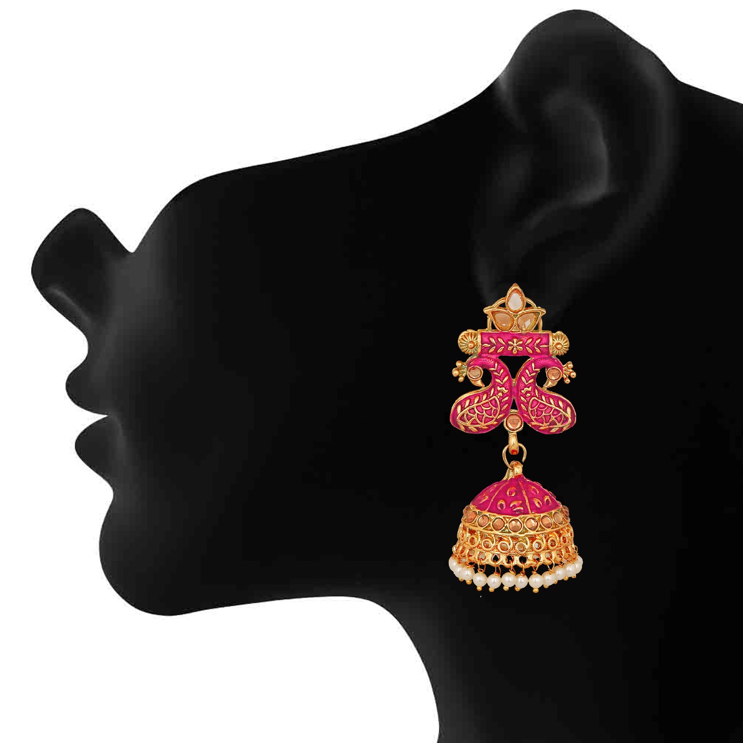 Traditional Meenakari work Peacock Jhumki Earrings