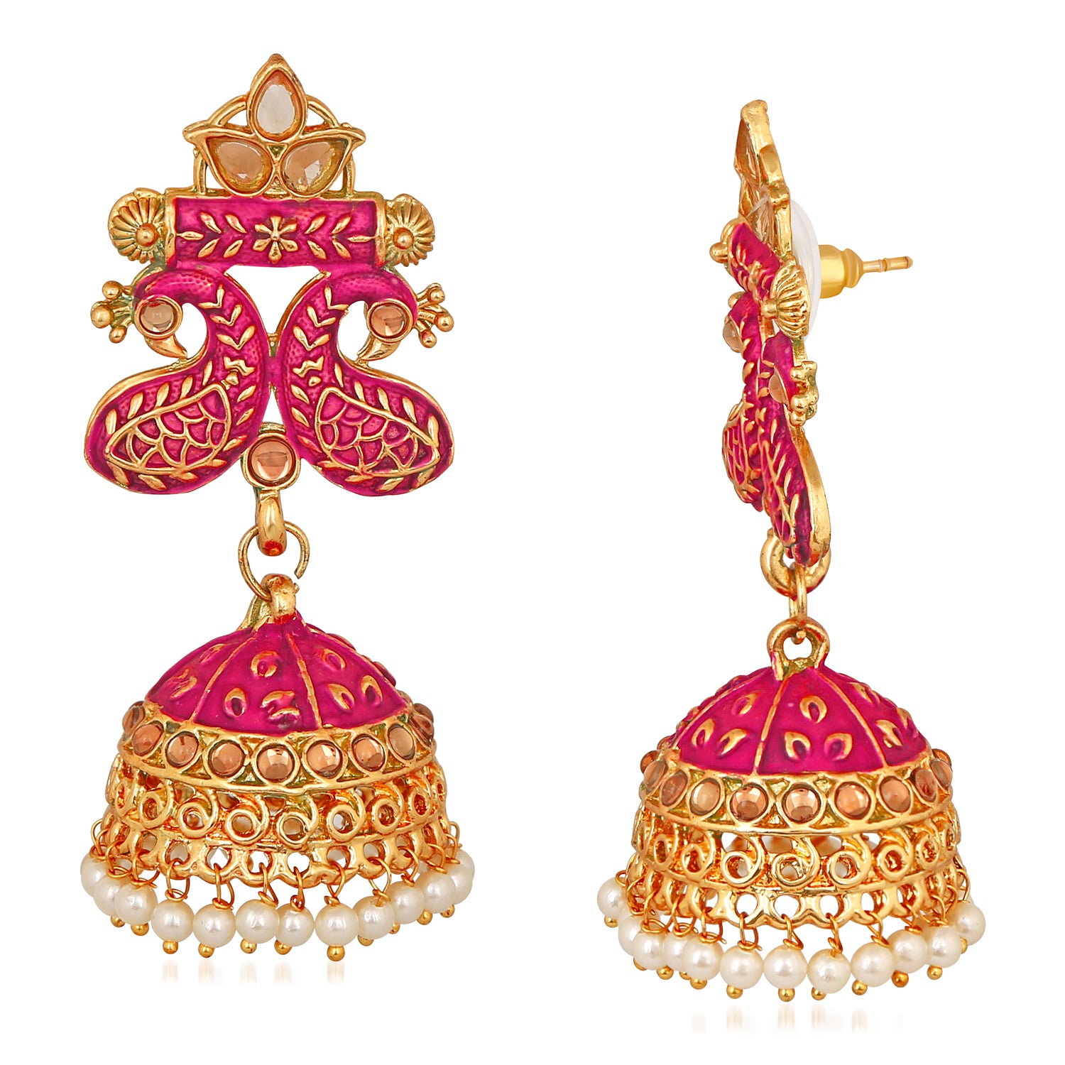 Traditional Meenakari work Peacock Jhumki Earrings