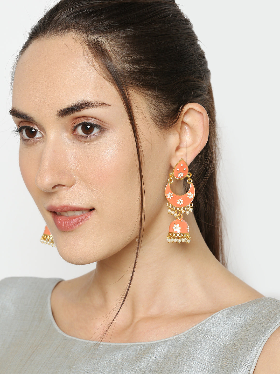 Meenakari work Dangler Chandbali Jhumki Earrings