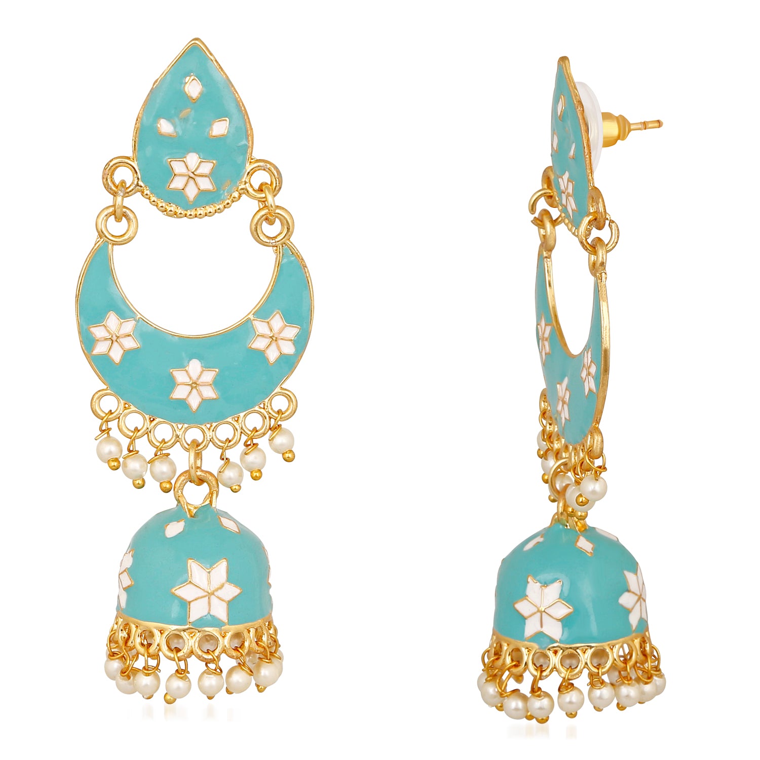 Meenakari work Dangler Chandbali Jhumki Earrings