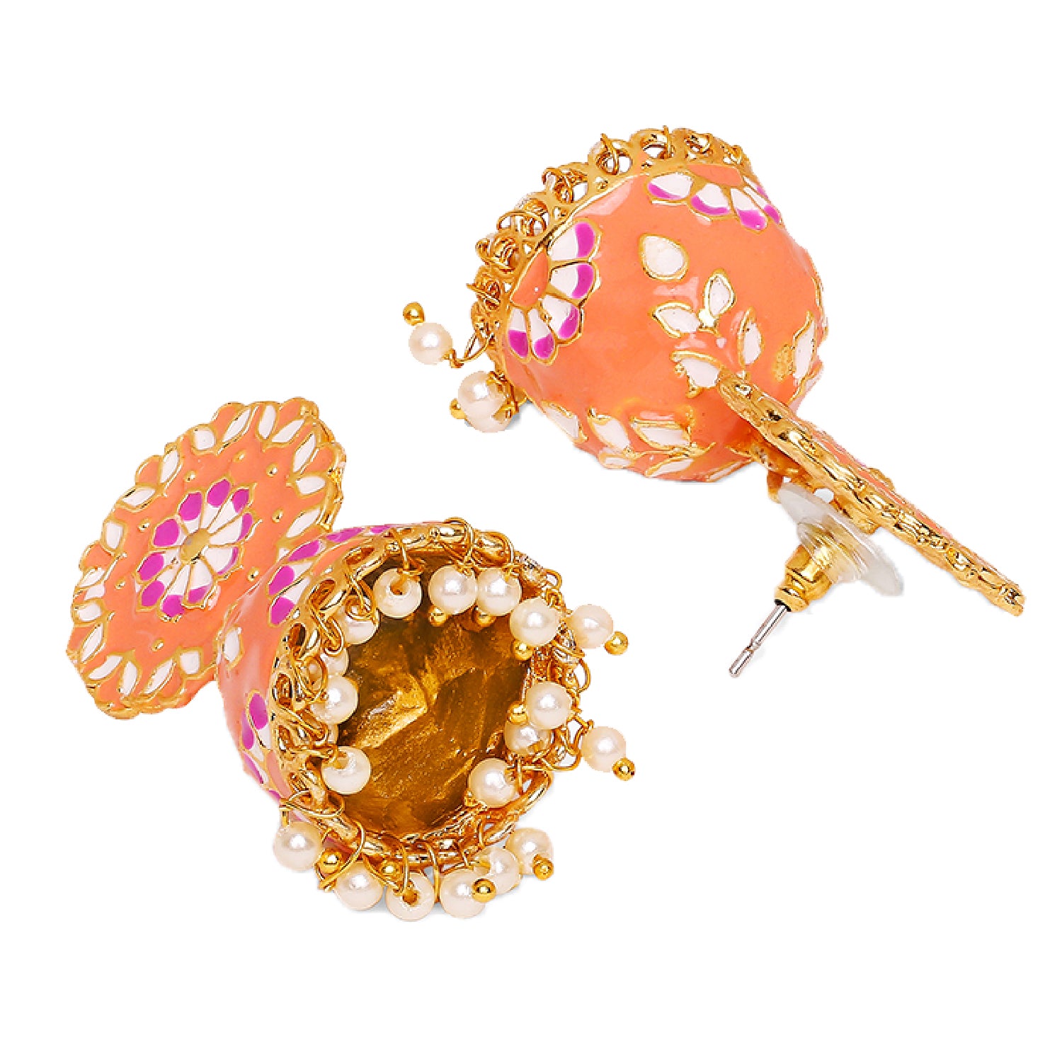 Classic Meenakari Enamelled Artificial Pearl Jhumka Earrings