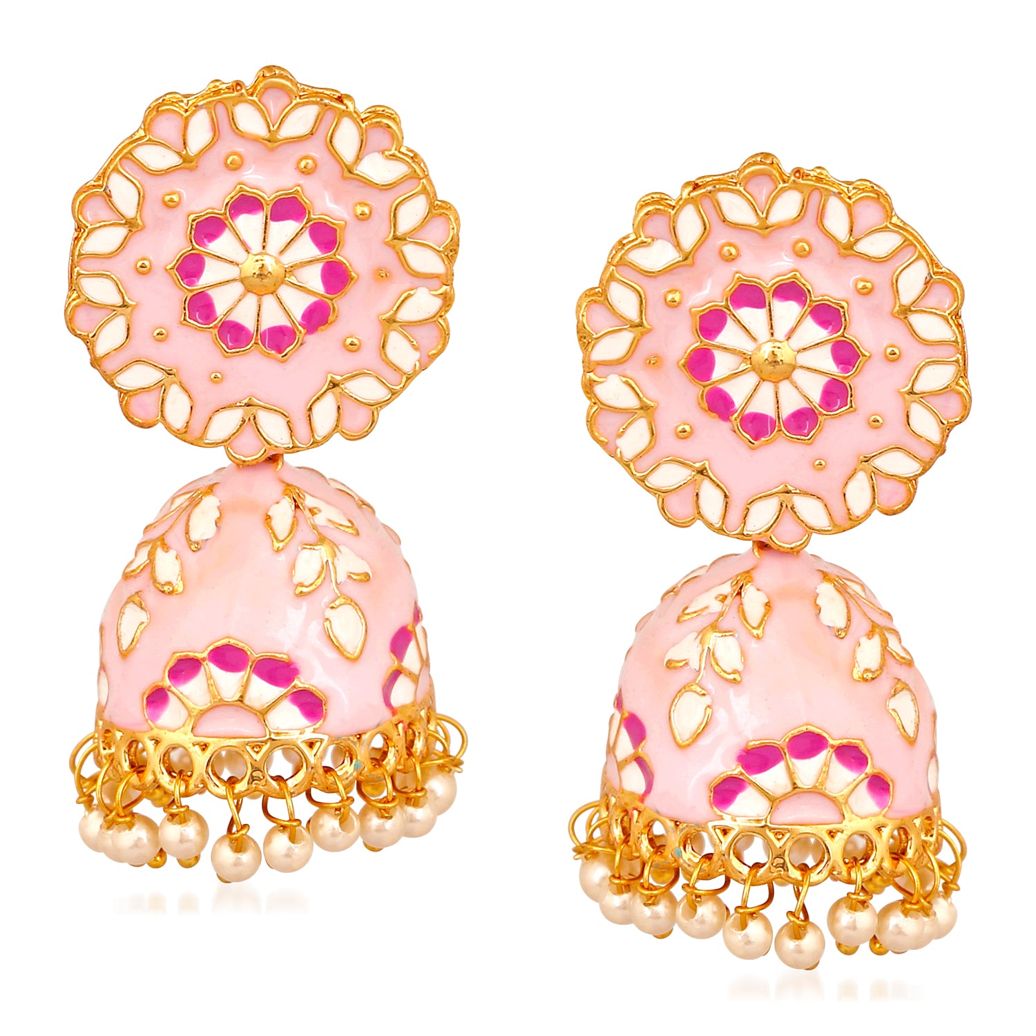 Classic Meenakari Enamelled Artificial Pearl Jhumka Earrings