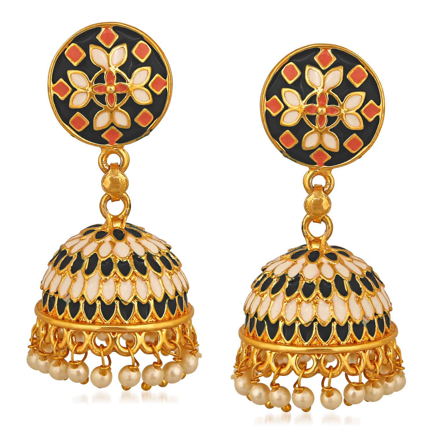 Traditional Green Designer Enamel Artificial Pearl Jhumki Earrings