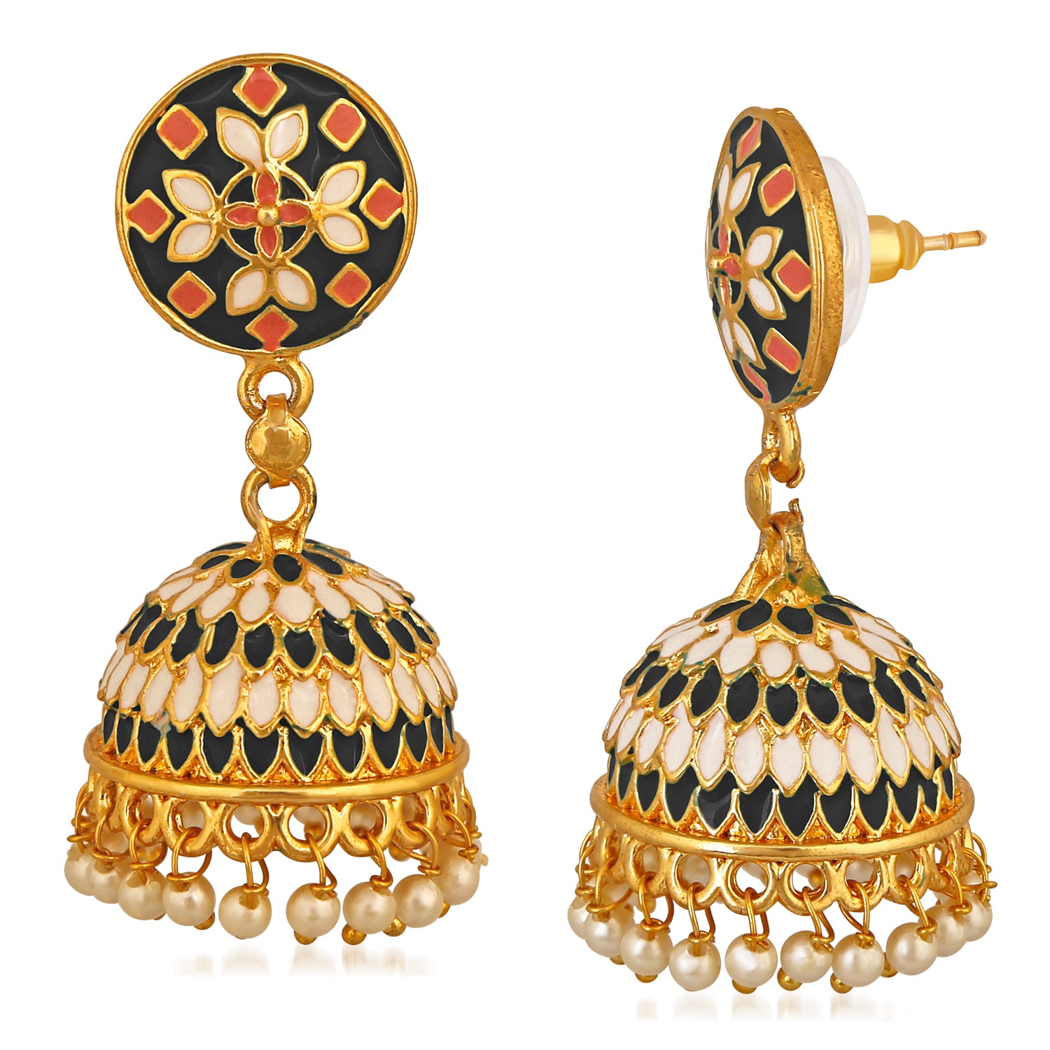 Traditional Green Designer Enamel Artificial Pearl Jhumki Earrings