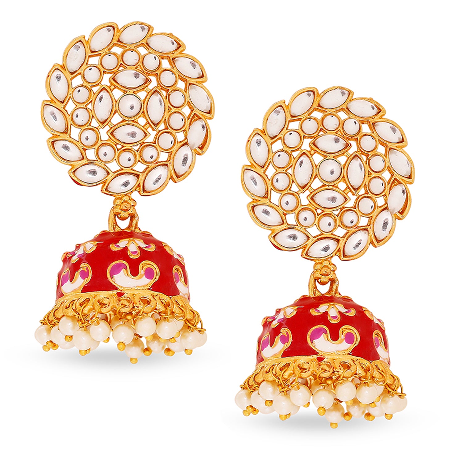 Meenakari Work Enamelled Kundan and Jhumki Earrings