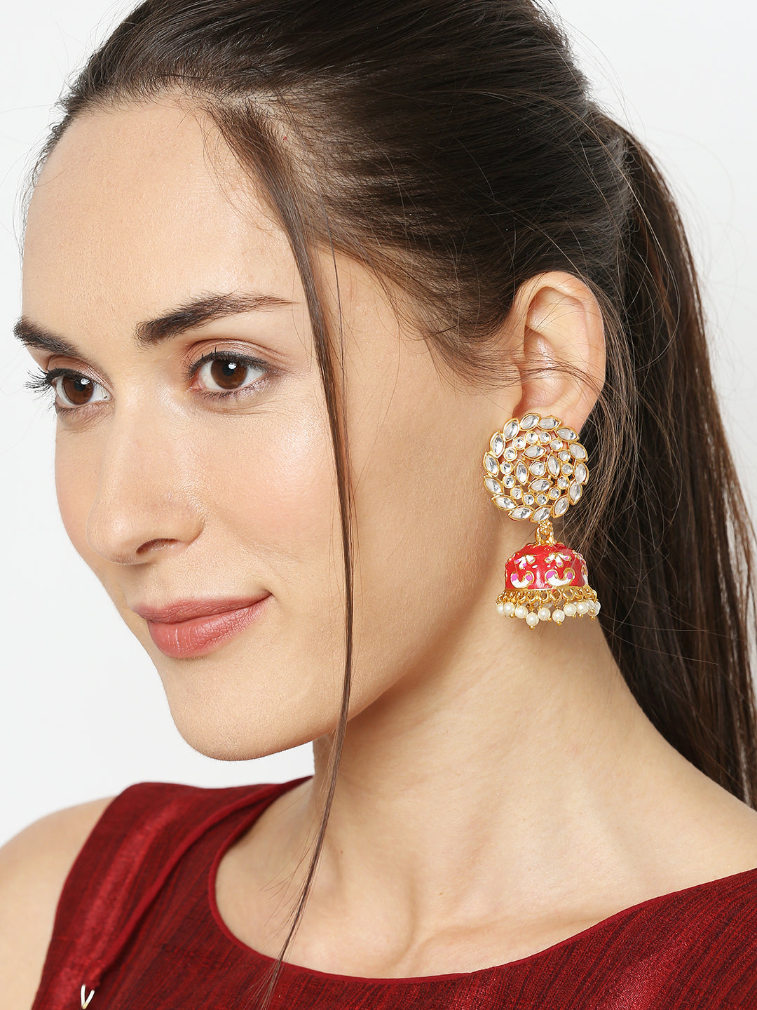 Meenakari Work Enamelled Kundan and Jhumki Earrings