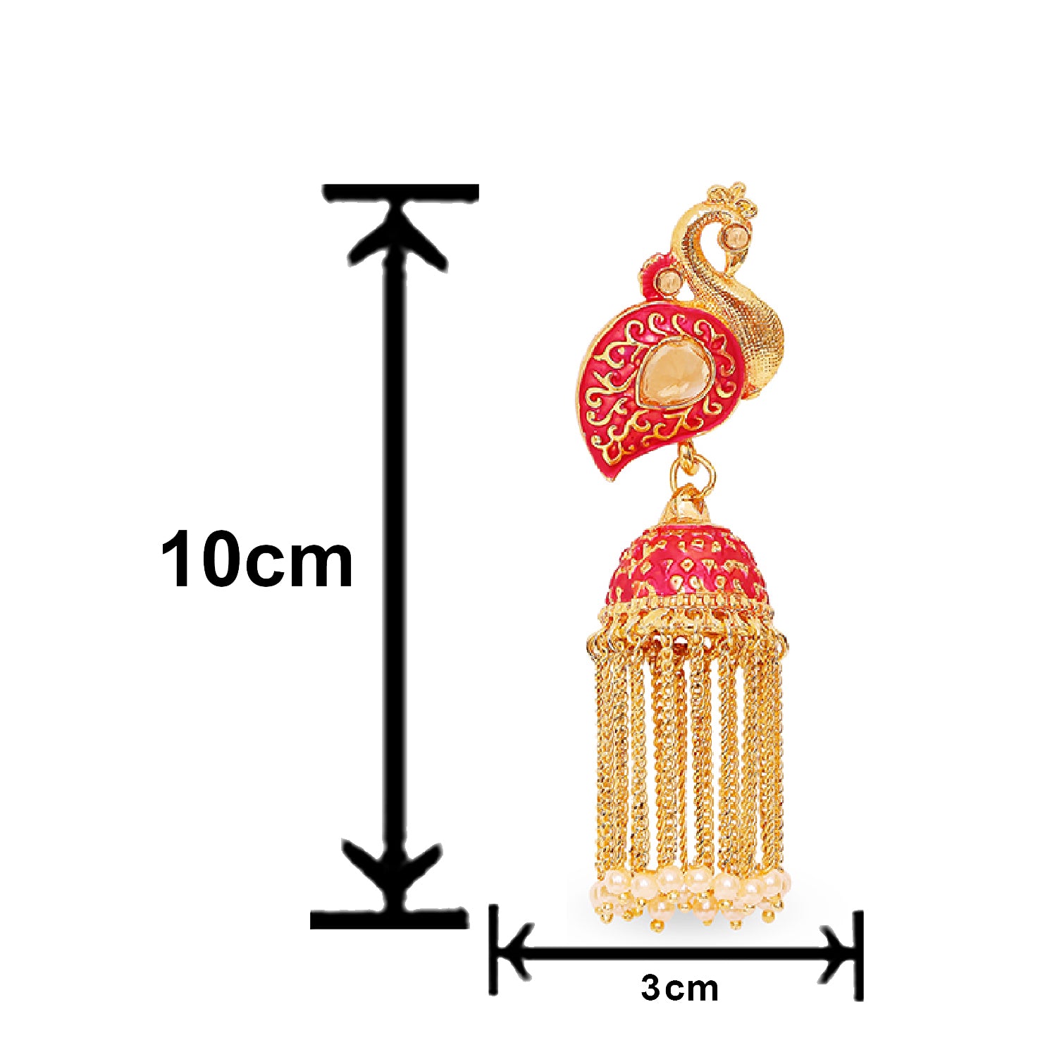Meenakari work Peacock Shaped Tassel Chain Jhumki Earrings