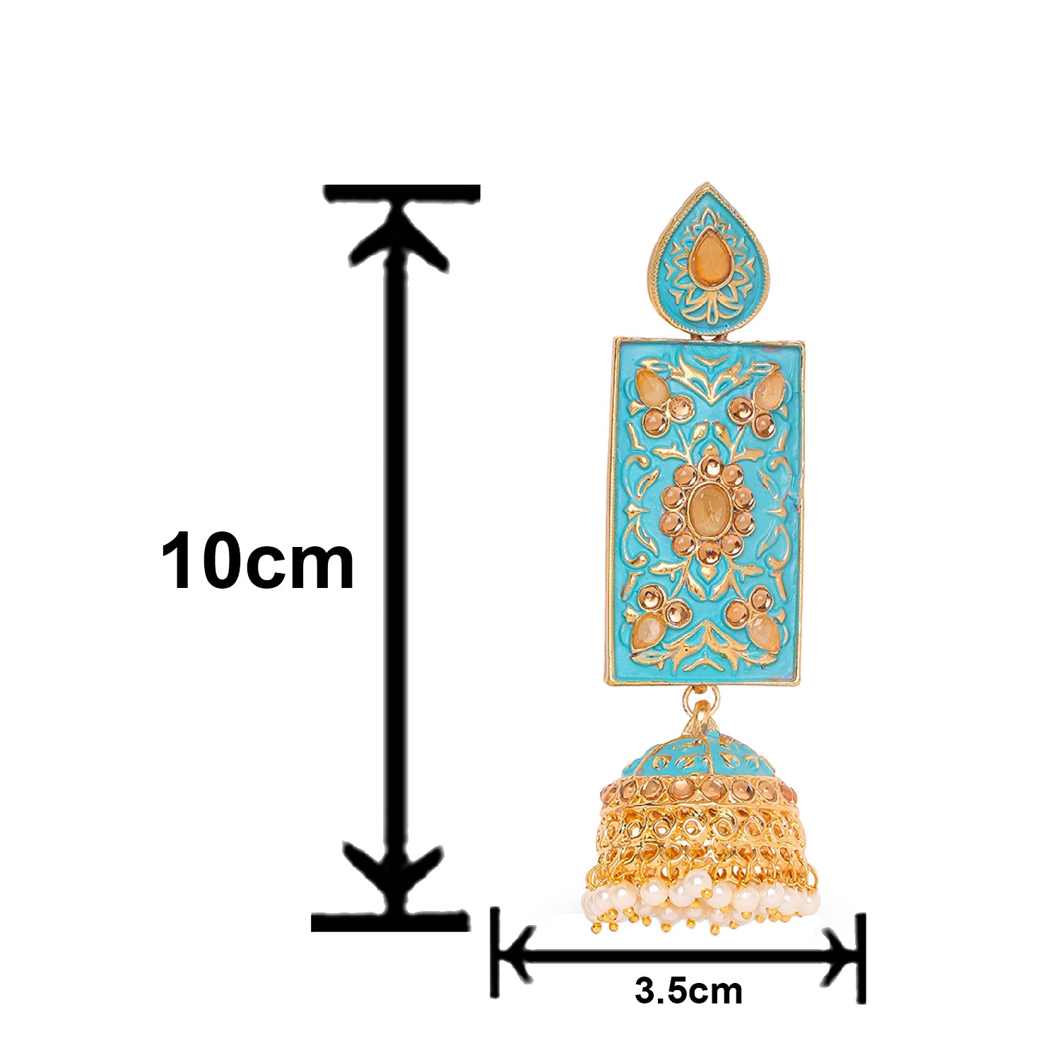 Meenakari Work Enamelled Rectangular Dangle Jhumka Earrings