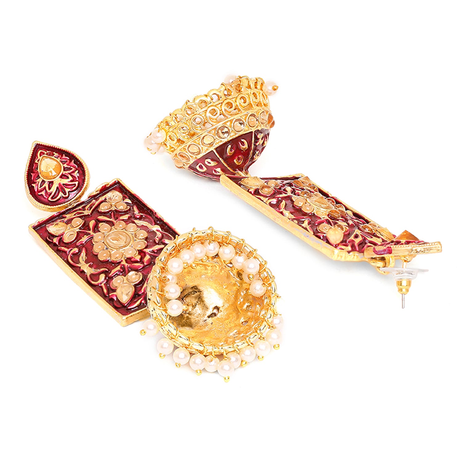 Meenakari Work Enamelled Rectangular Dangle Jhumka Earrings
