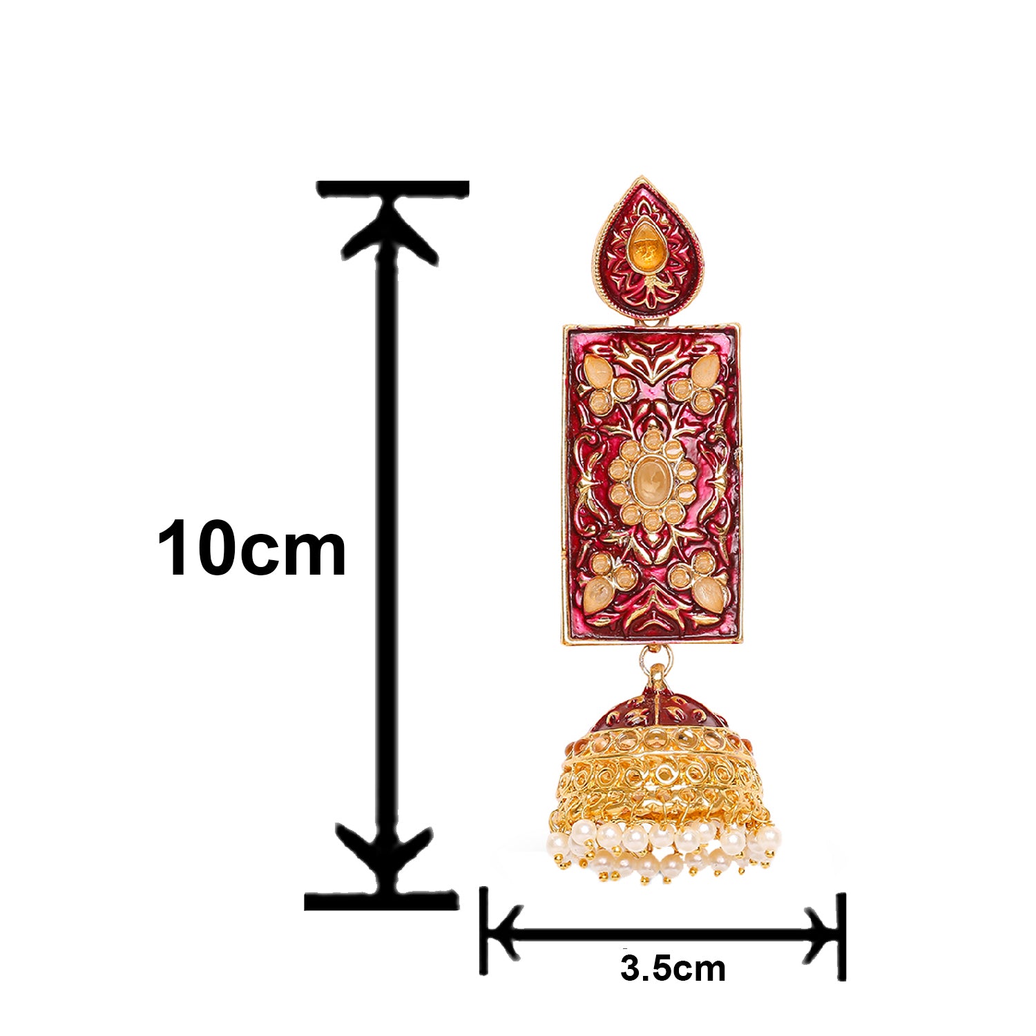 Meenakari Work Enamelled Rectangular Dangle Jhumka Earrings