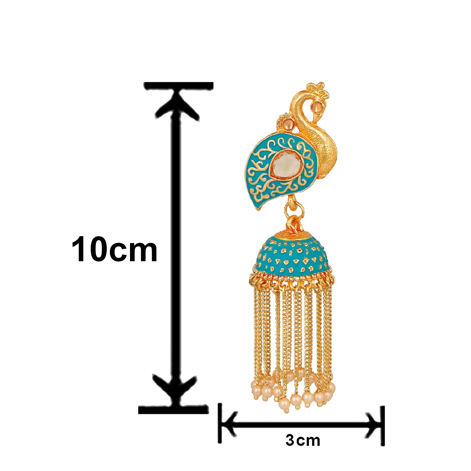 Meenakari work Peacock Shaped Tassel Chain Jhumki Earrings