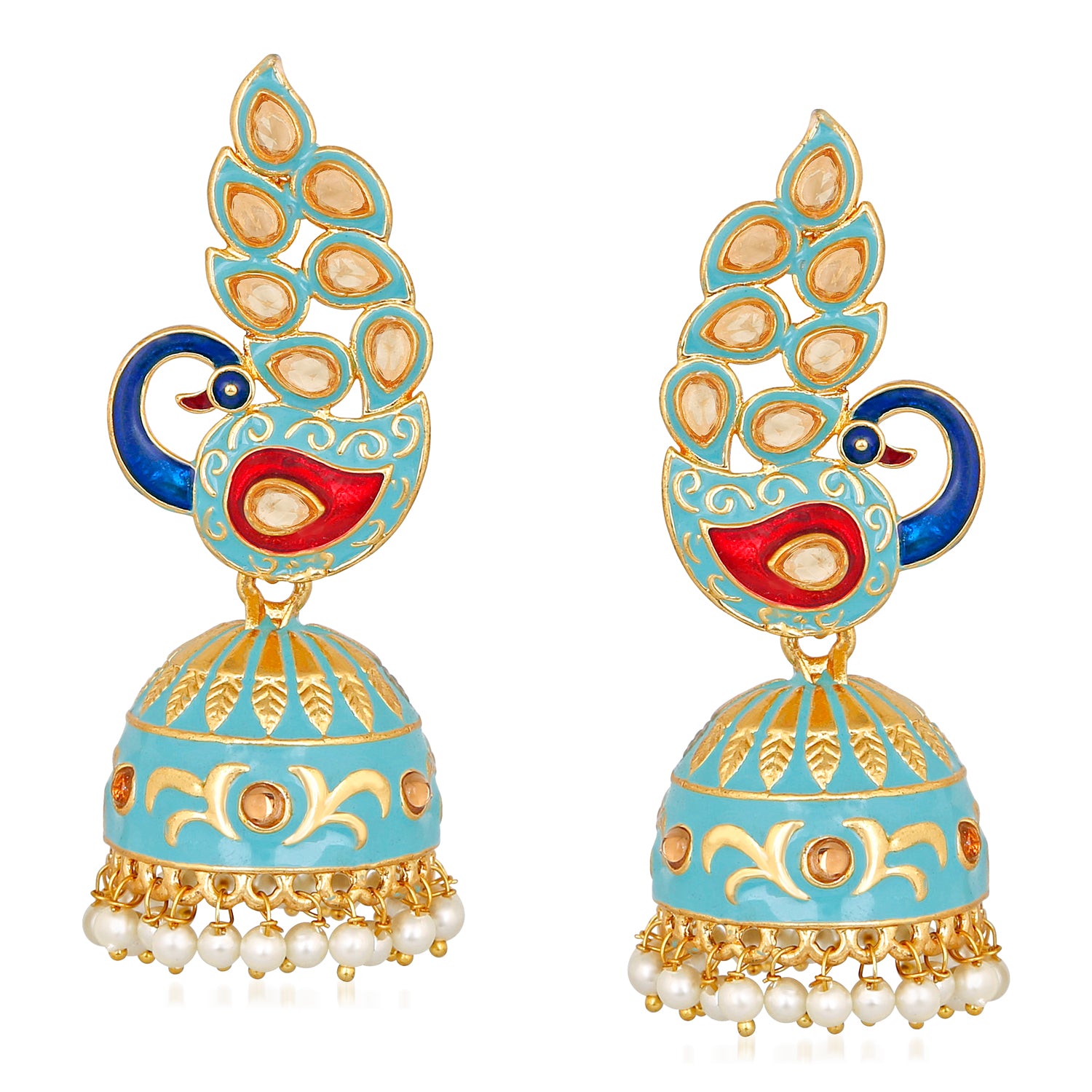 Traditional Ethnic Pink Meena Peacock Dangle Jumka Earrings