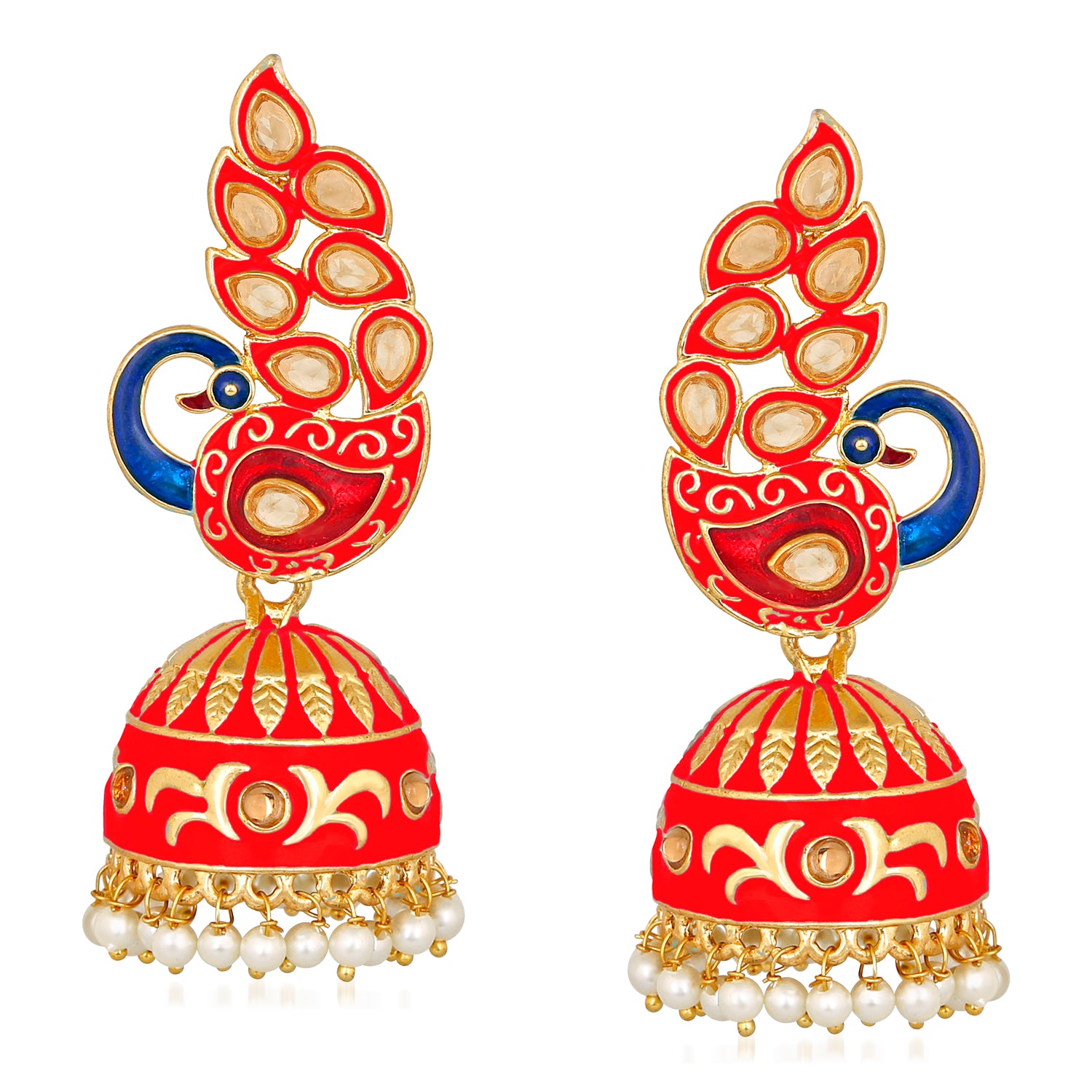Traditional Ethnic Pink Meena Peacock Dangle Jumka Earrings