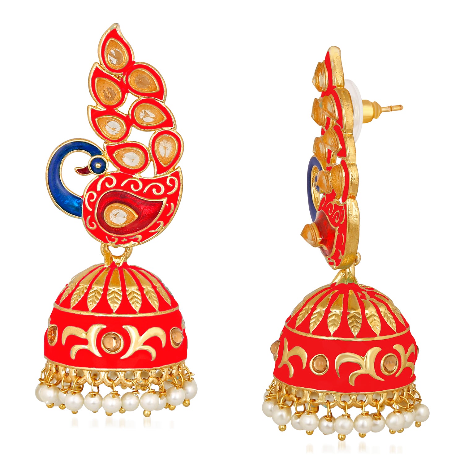 Traditional Ethnic Pink Meena Peacock Dangle Jumka Earrings