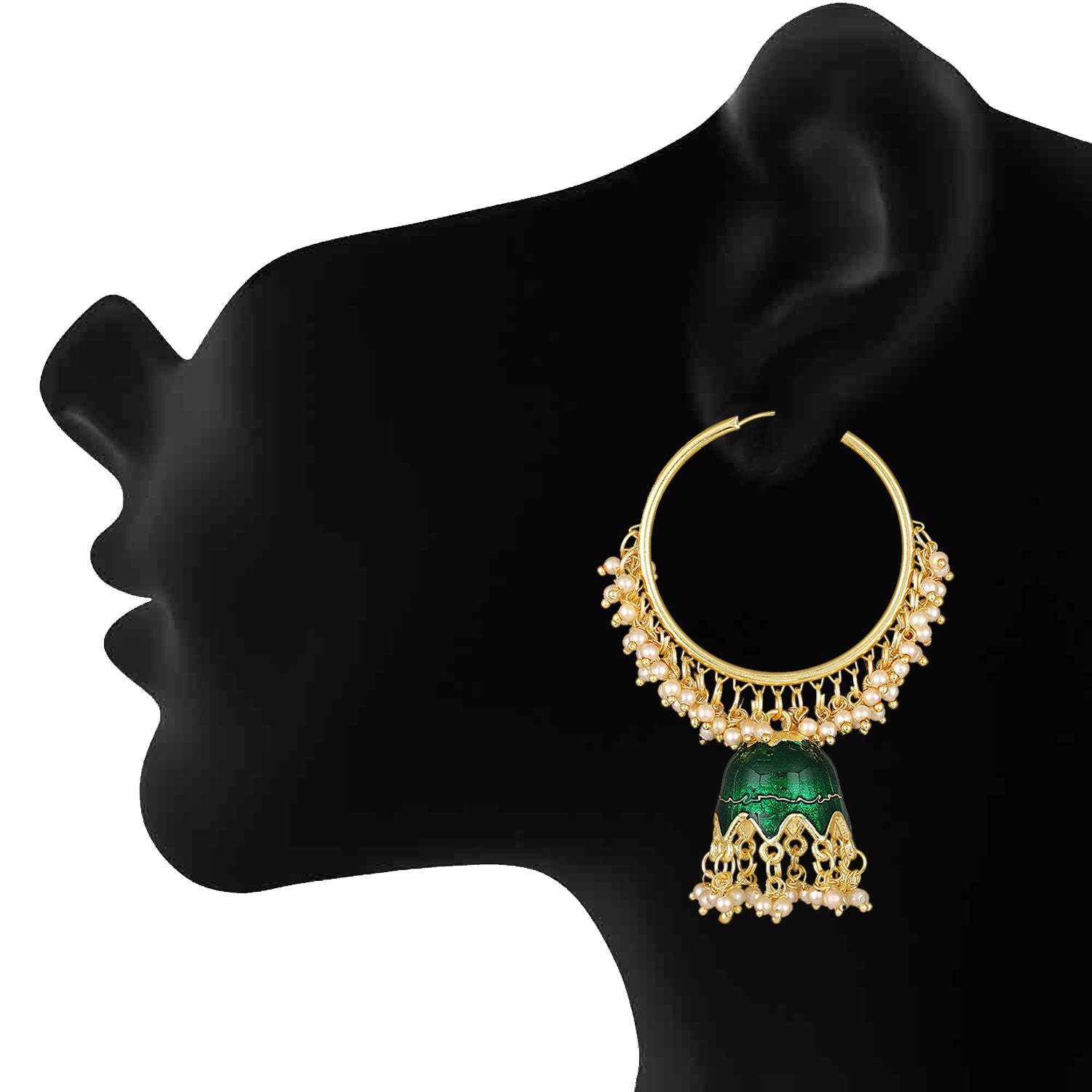 Green Meenakari Work Enamelled Bali Jhumki Earrings