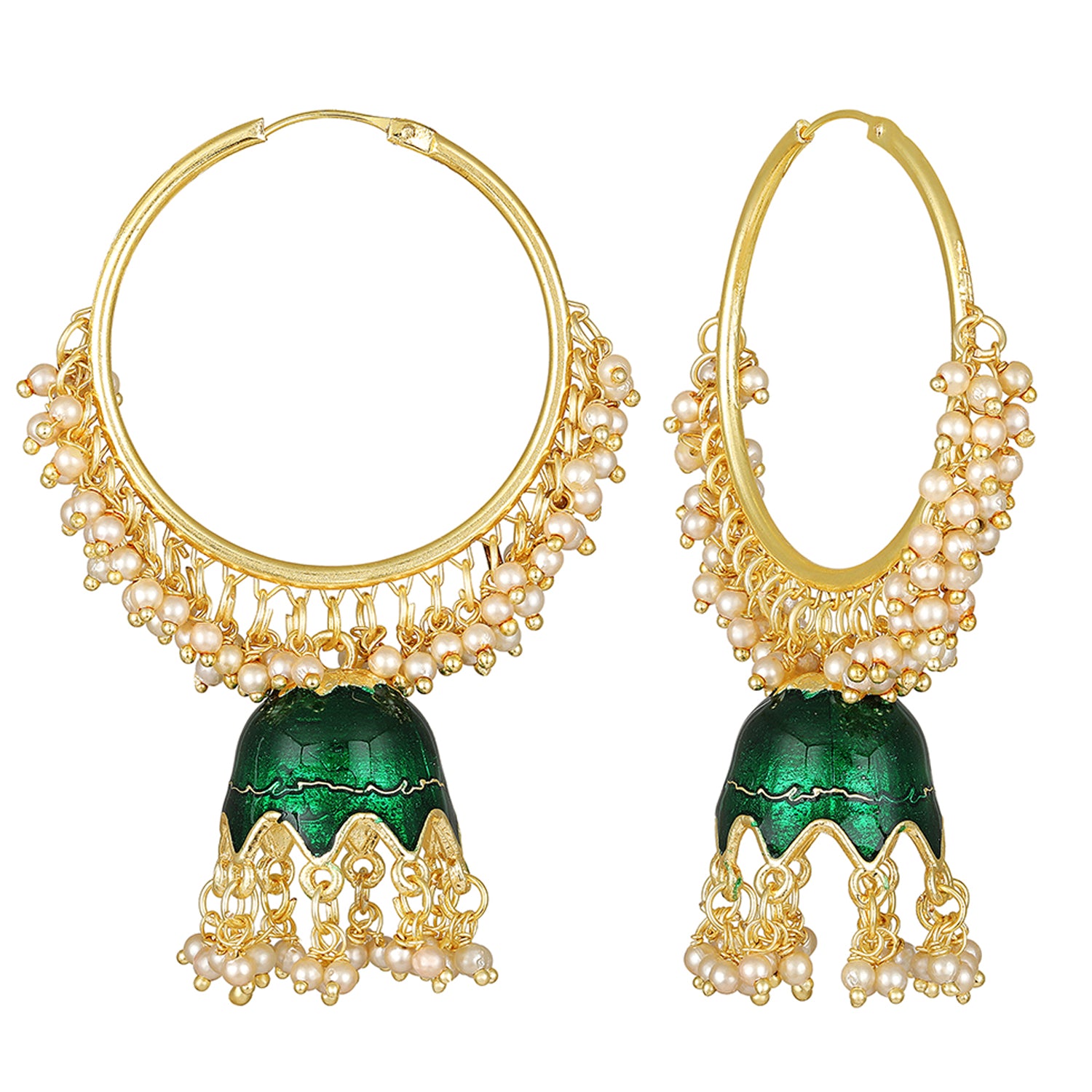 Green Meenakari Work Enamelled Bali Jhumki Earrings