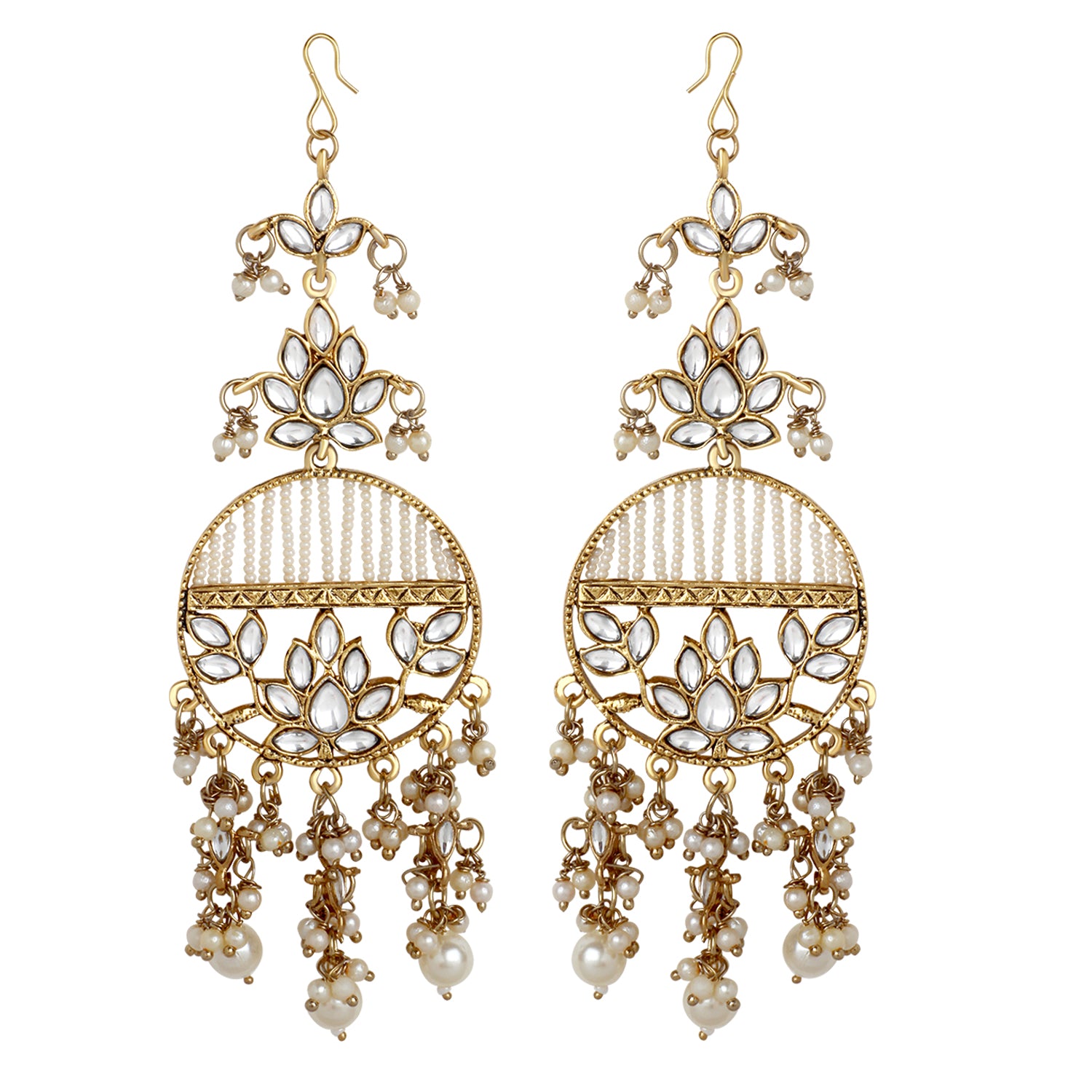 Floral Dangel Earrings with Pearls and Beads