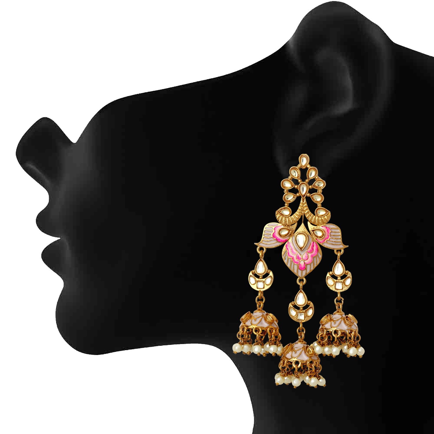 Traditional Meenakari Dangler Jhumki Earrings with Pearls and Crystals