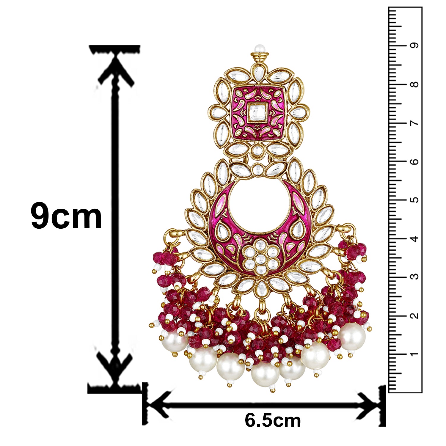 Maroon Meenakari Work Floral Chandbali Traditional Dangler Earrings with Crystals and Beads