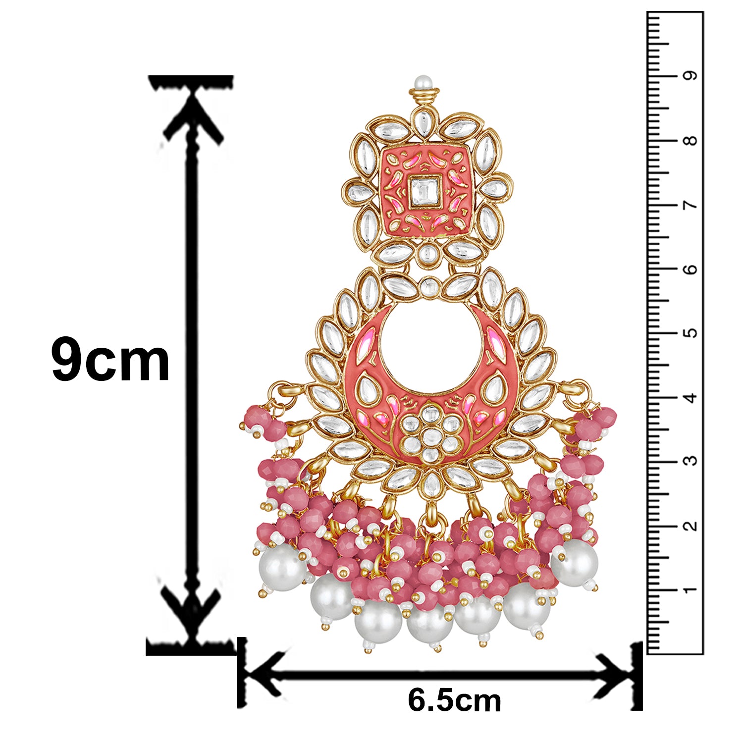 Maroon Meenakari Work Floral Chandbali Traditional Dangler Earrings with Crystals and Beads