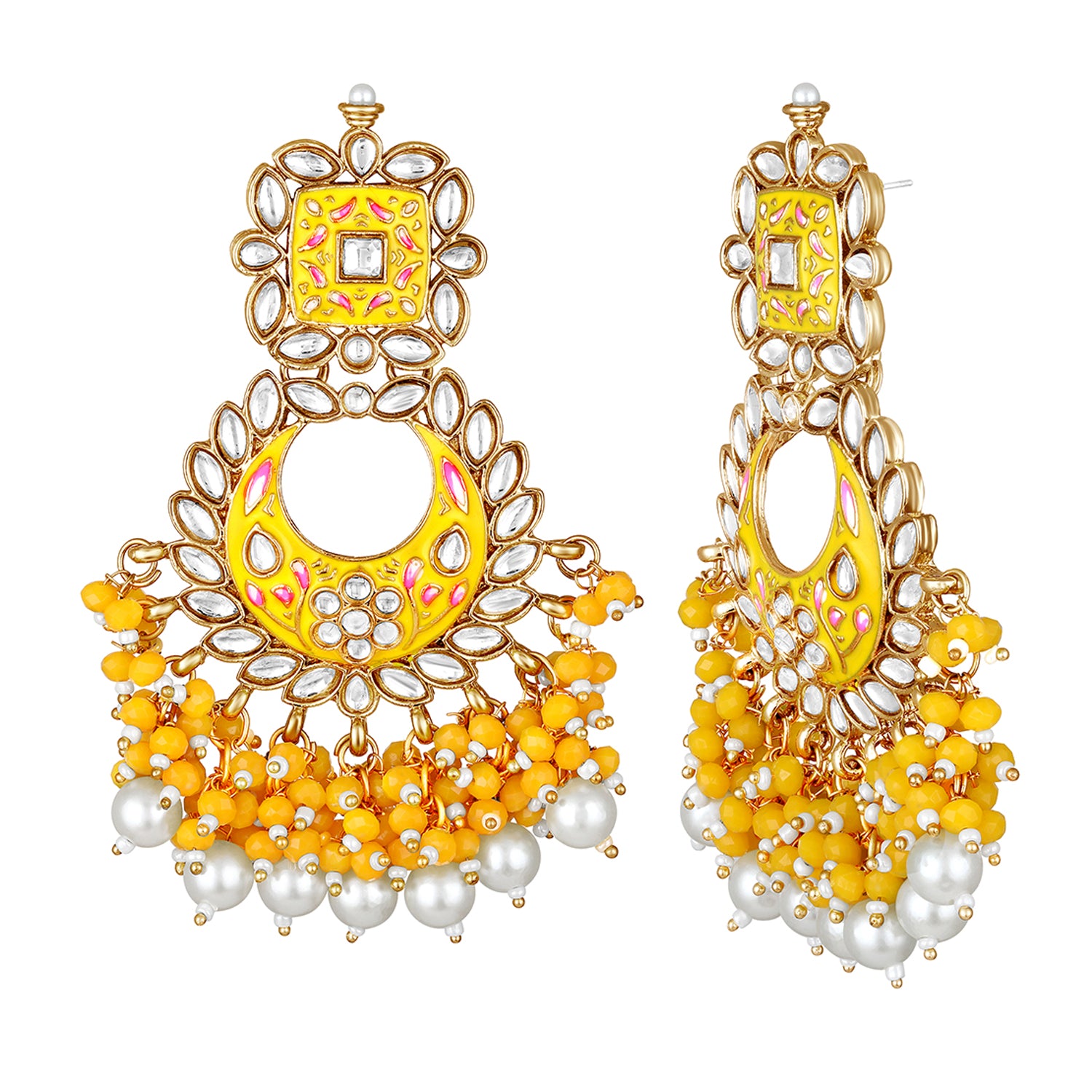 Maroon Meenakari Work Floral Chandbali Traditional Dangler Earrings with Crystals and Beads