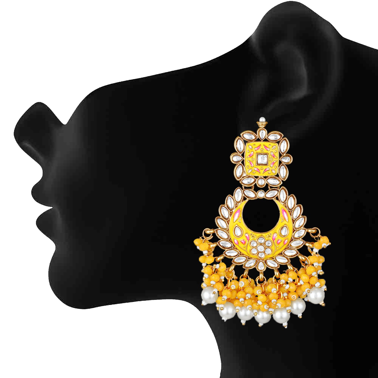 Maroon Meenakari Work Floral Chandbali Traditional Dangler Earrings with Crystals and Beads