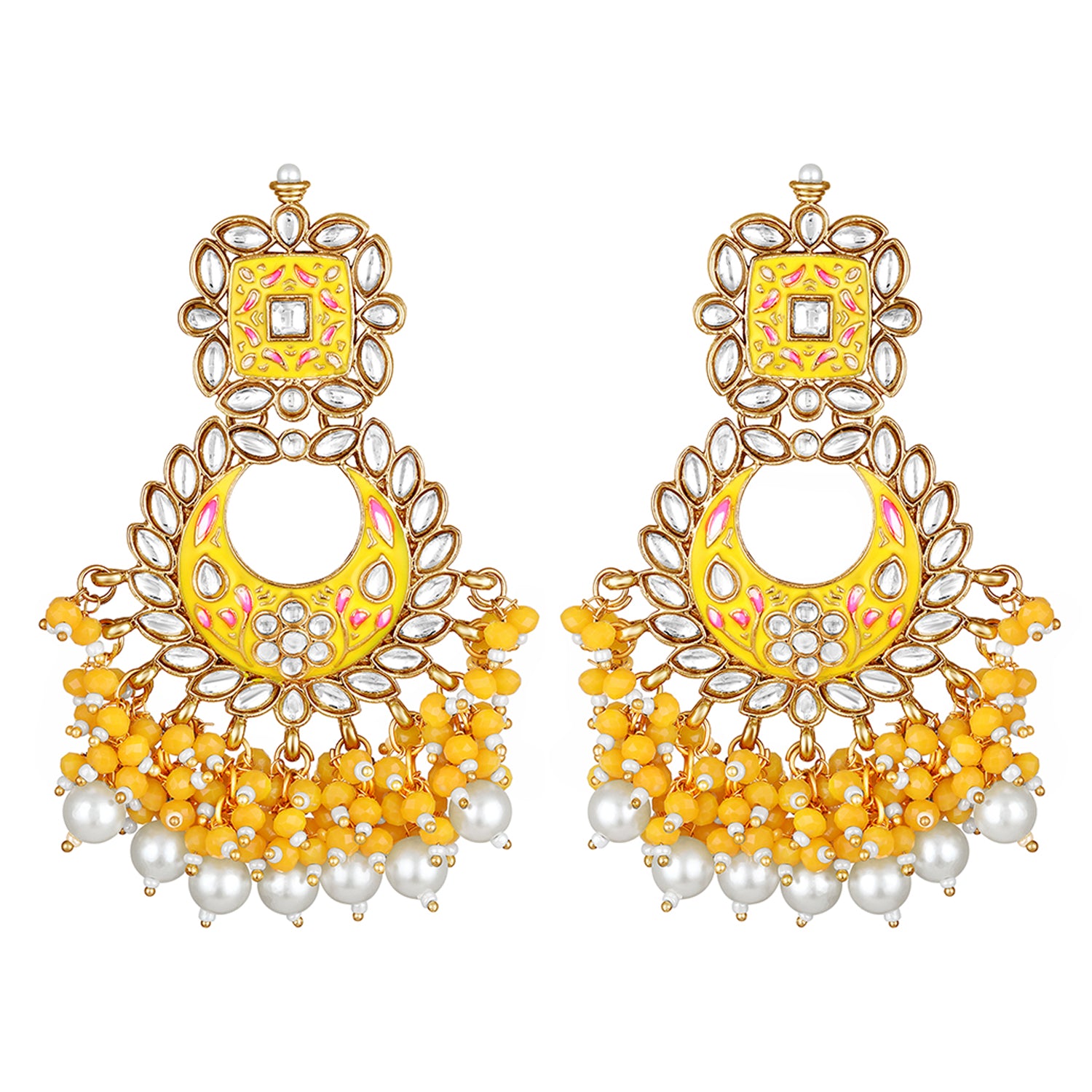 Maroon Meenakari Work Floral Chandbali Traditional Dangler Earrings with Crystals and Beads