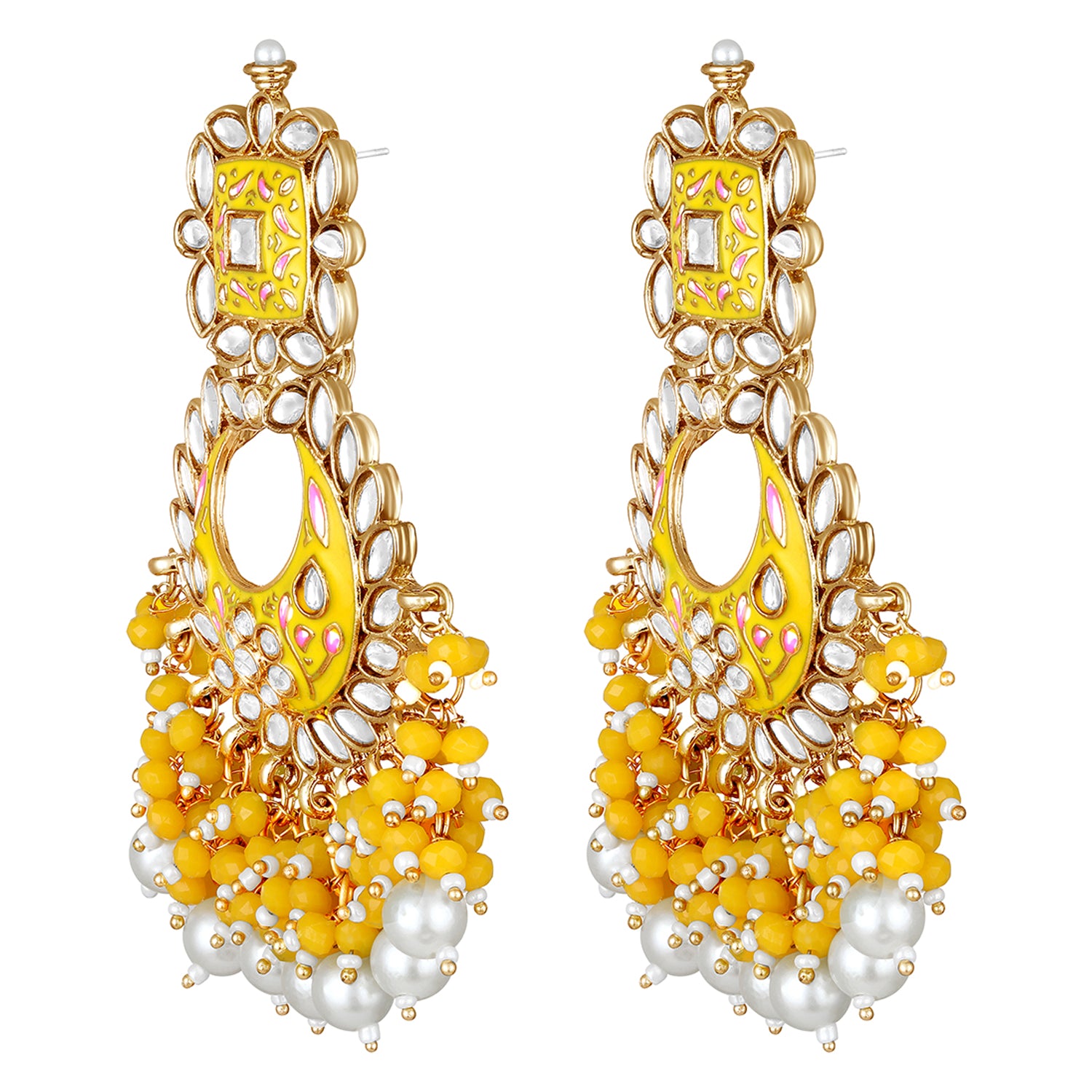 Maroon Meenakari Work Floral Chandbali Traditional Dangler Earrings with Crystals and Beads