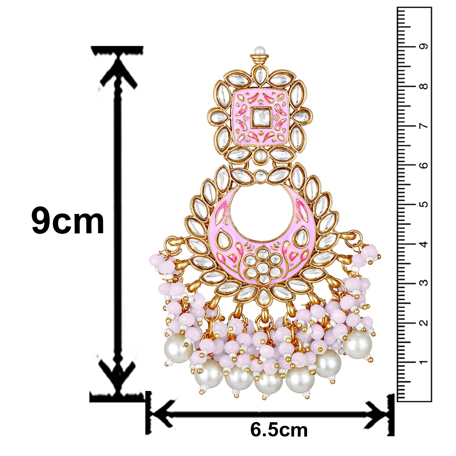 Maroon Meenakari Work Floral Chandbali Traditional Dangler Earrings with Crystals and Beads