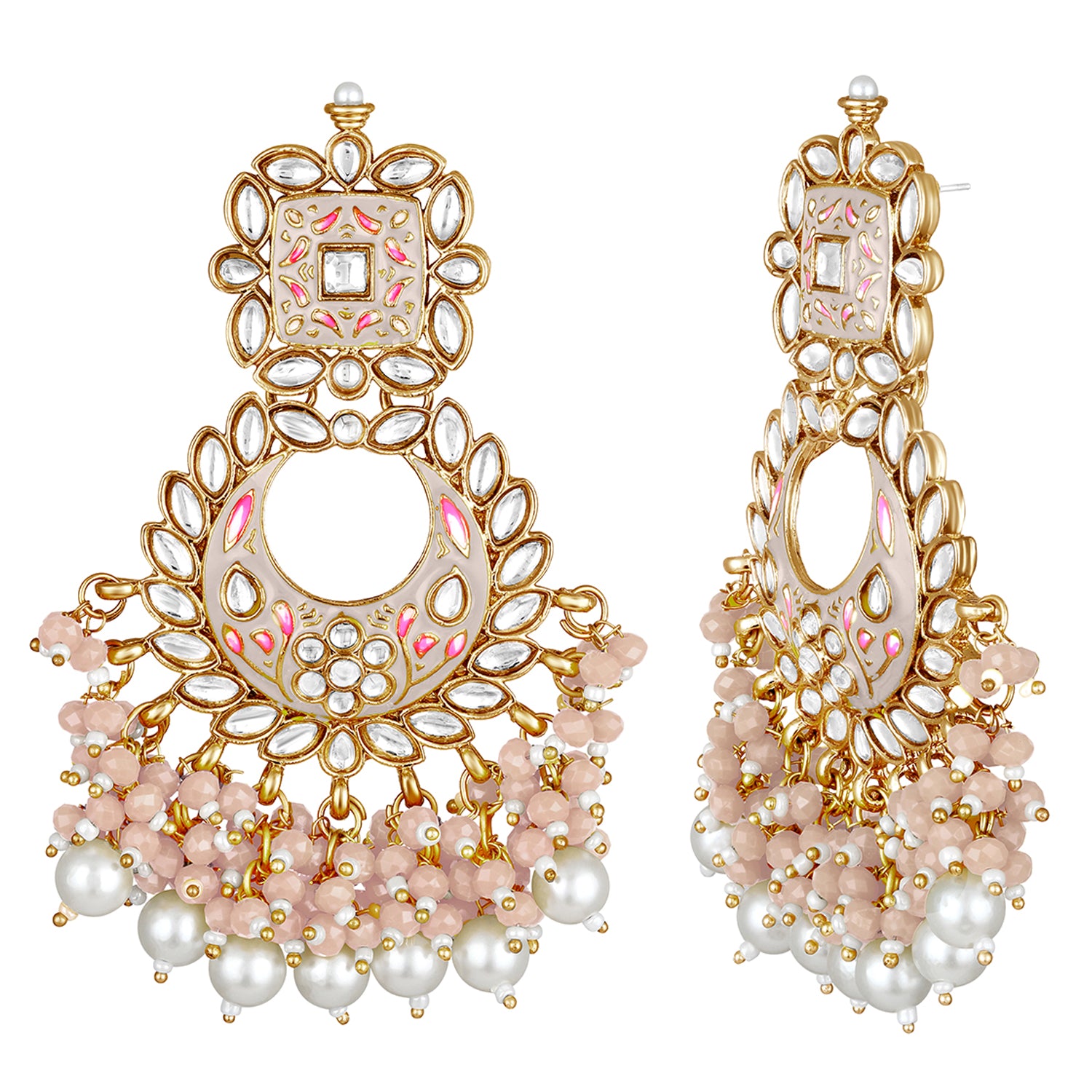 Maroon Meenakari Work Floral Chandbali Traditional Dangler Earrings with Crystals and Beads