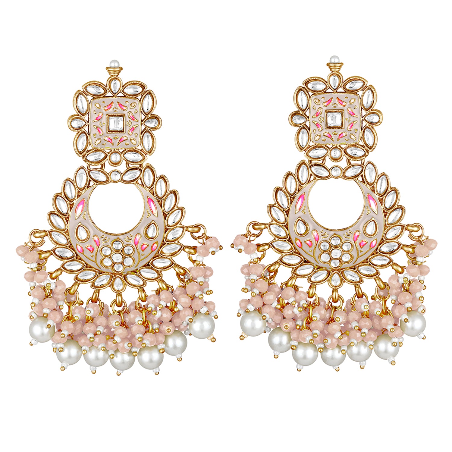 Maroon Meenakari Work Floral Chandbali Traditional Dangler Earrings with Crystals and Beads